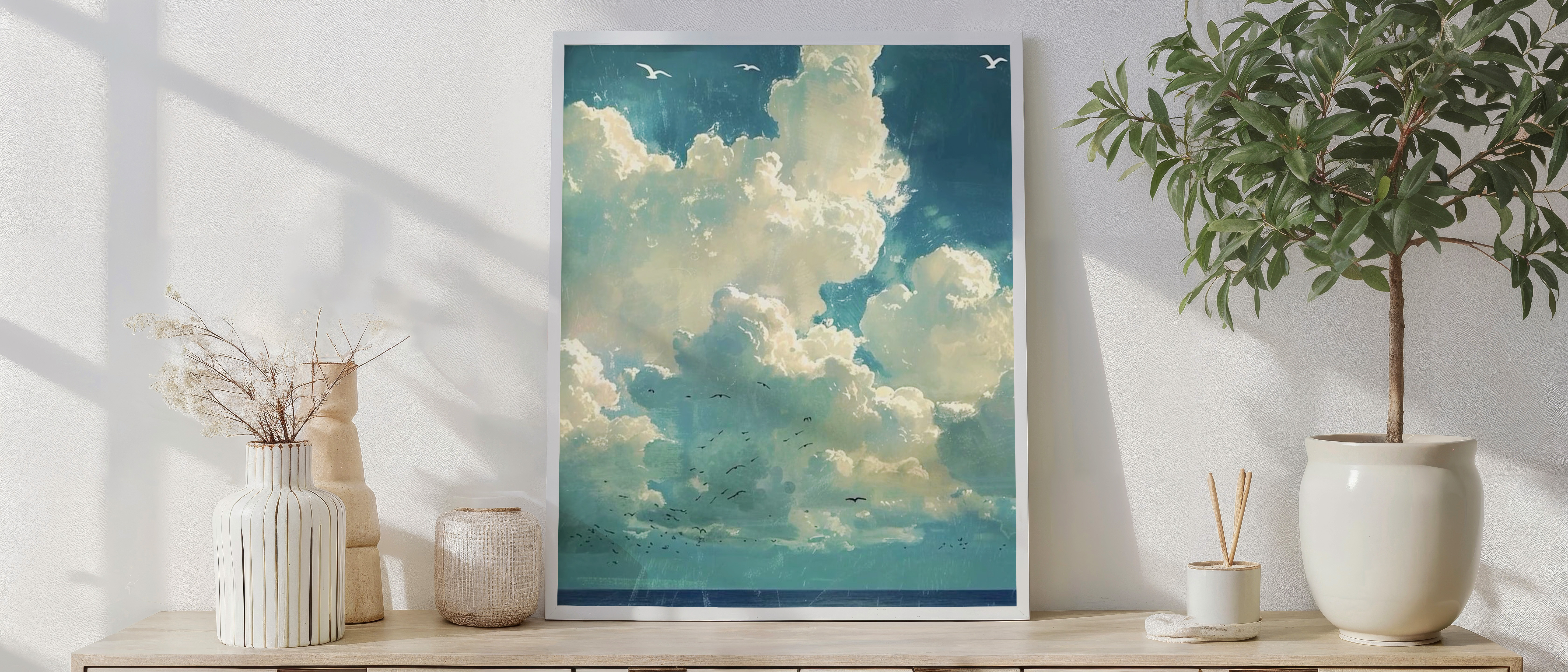 Skyward Serenity: Birds Over a Tranquil Sea