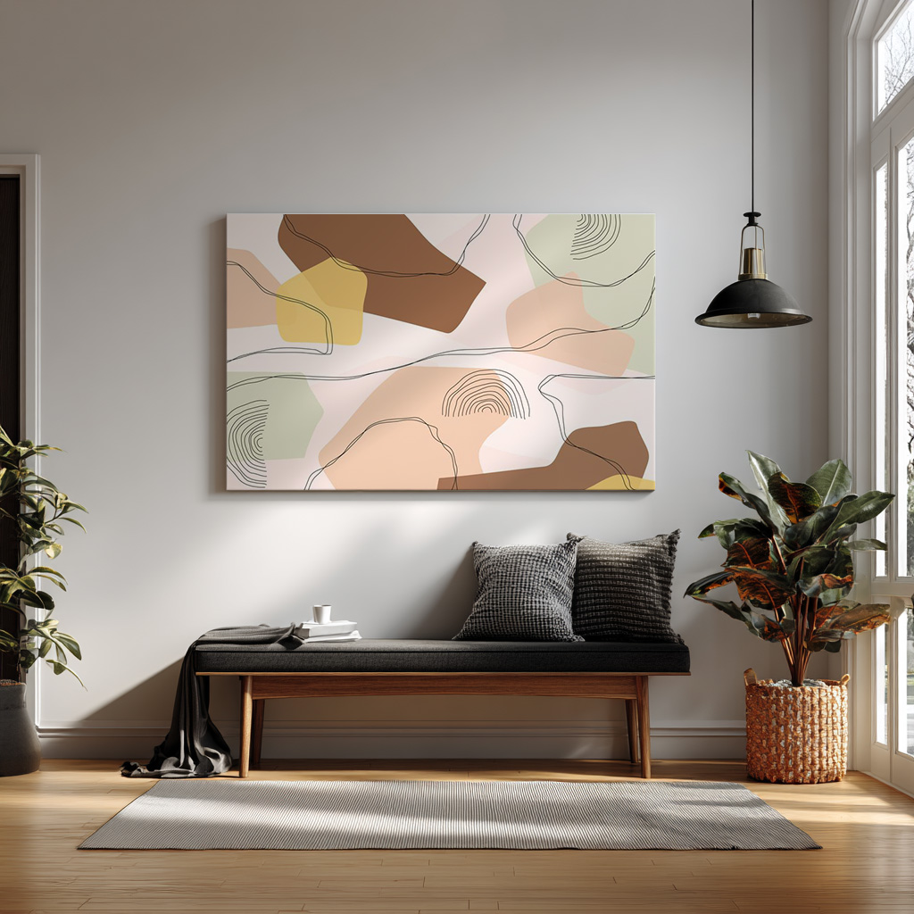 Modern Abstract Line Art Printable | Neutral Minimalist Shapes Wall Art | Contemporary Scandinavian Decor