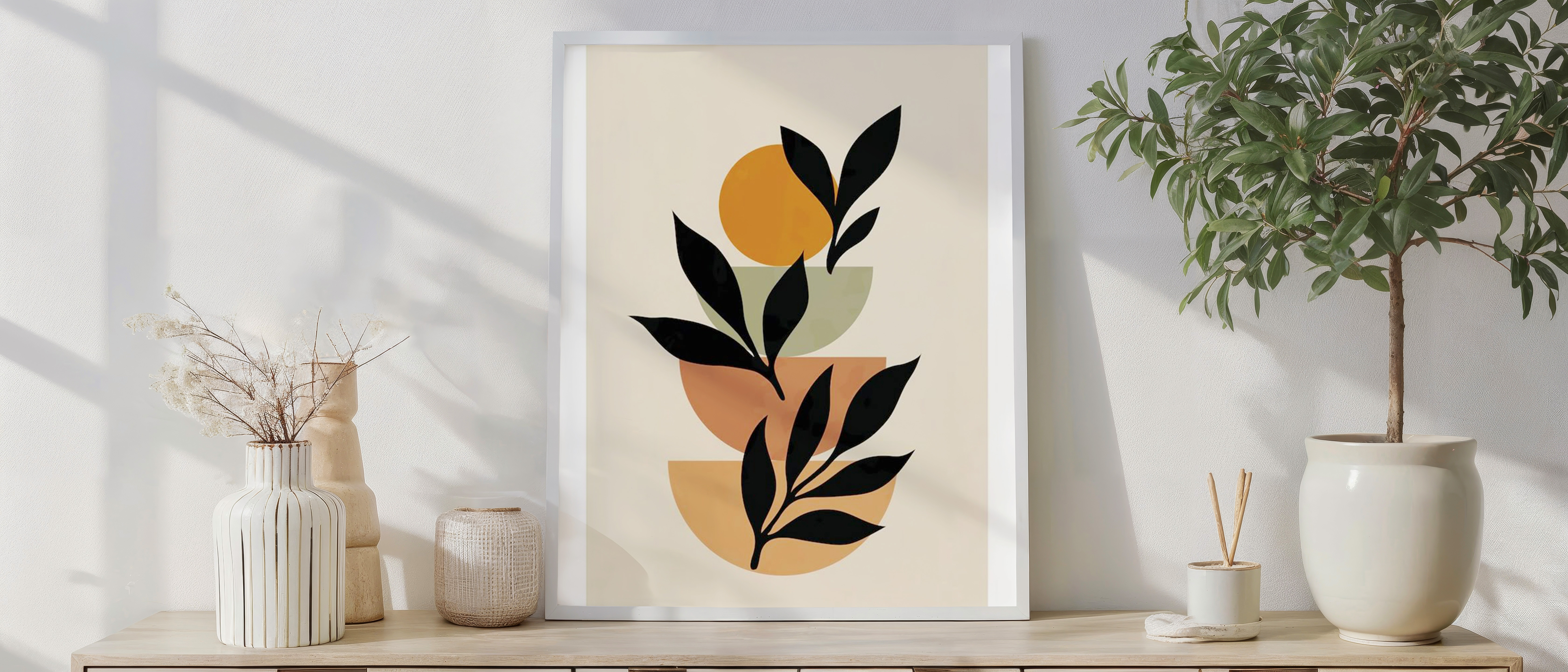 Modern Abstract Leaf Art – Earthy Minimalist Canvas
