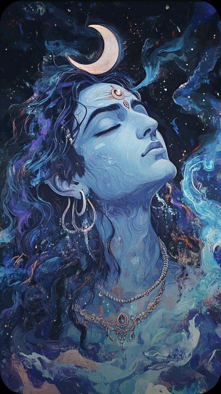 Shiva Beneath the Crescent Moon – Cosmic Stillness Art