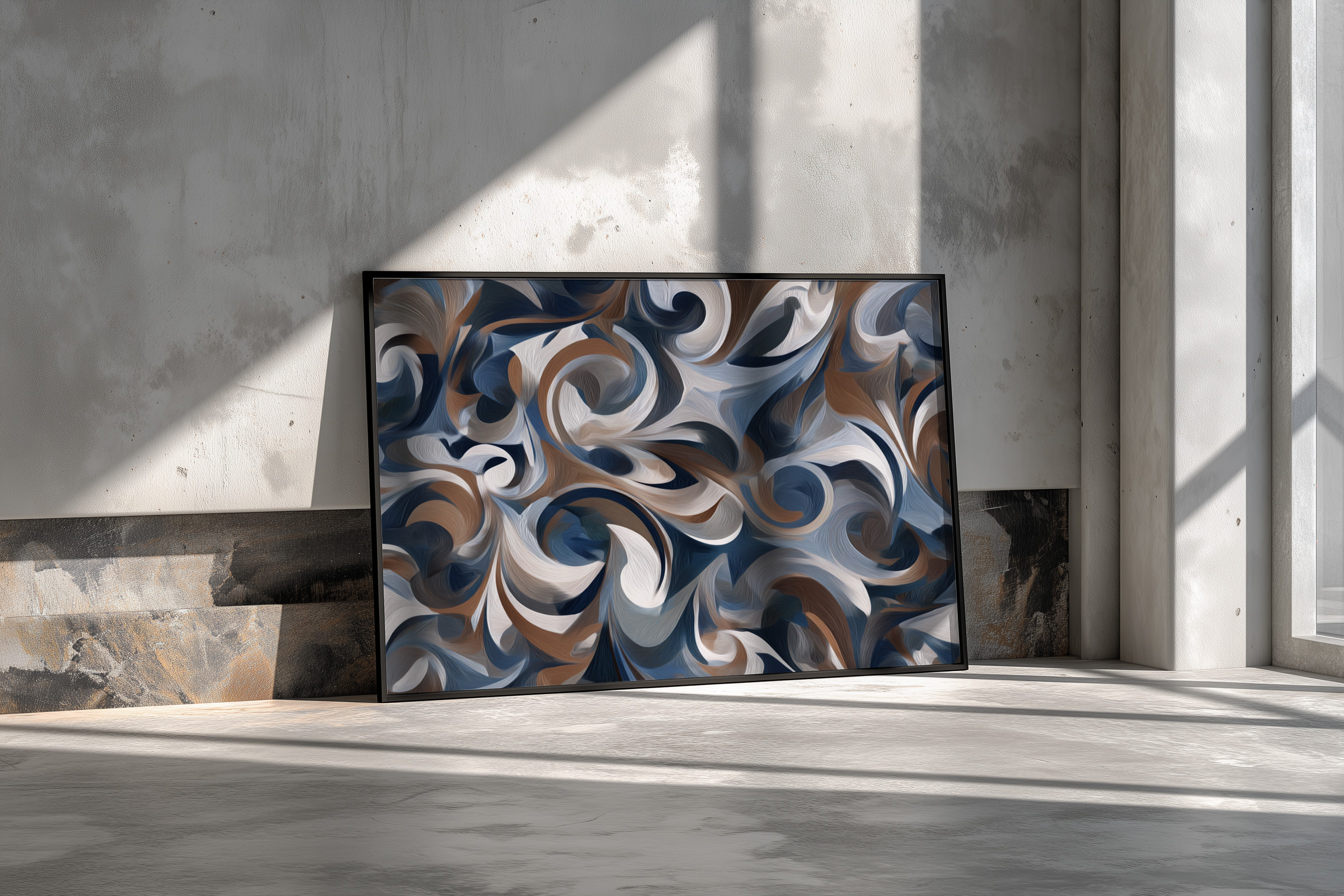 Abstract Swirl Pattern Wall Art – Modern Blue & Brown Design