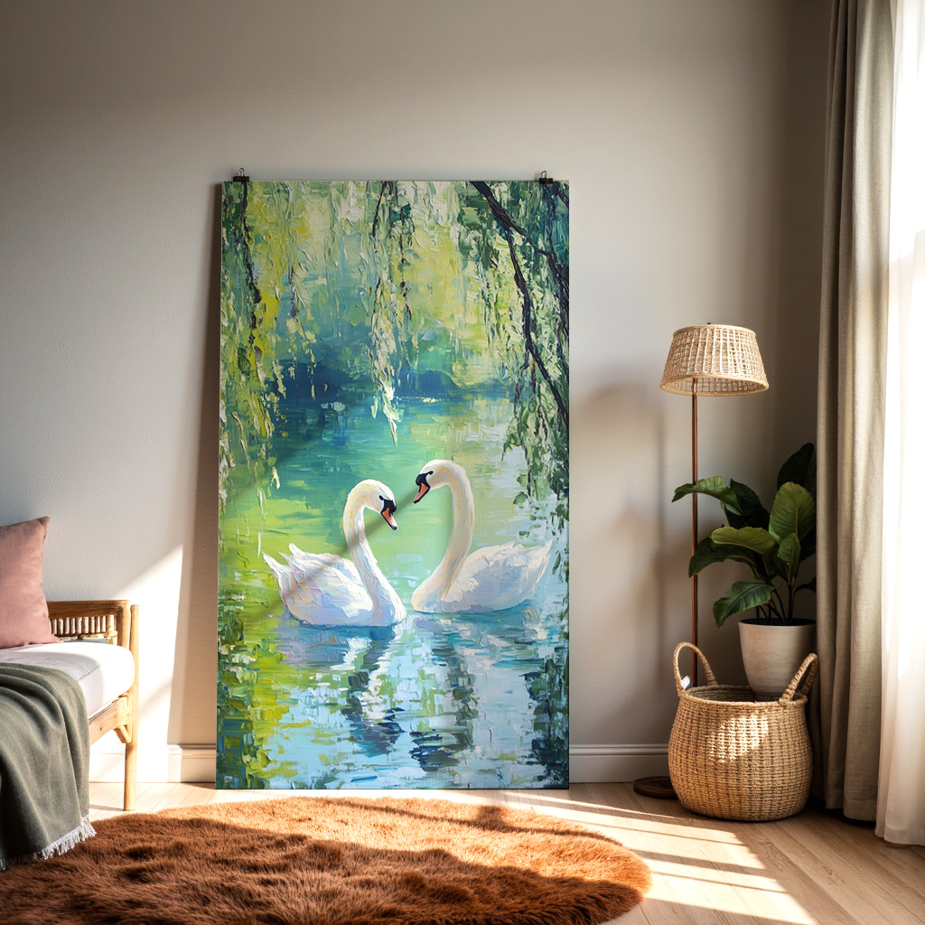 Whispers of Serenity – Swan Couple Lake Wall Art