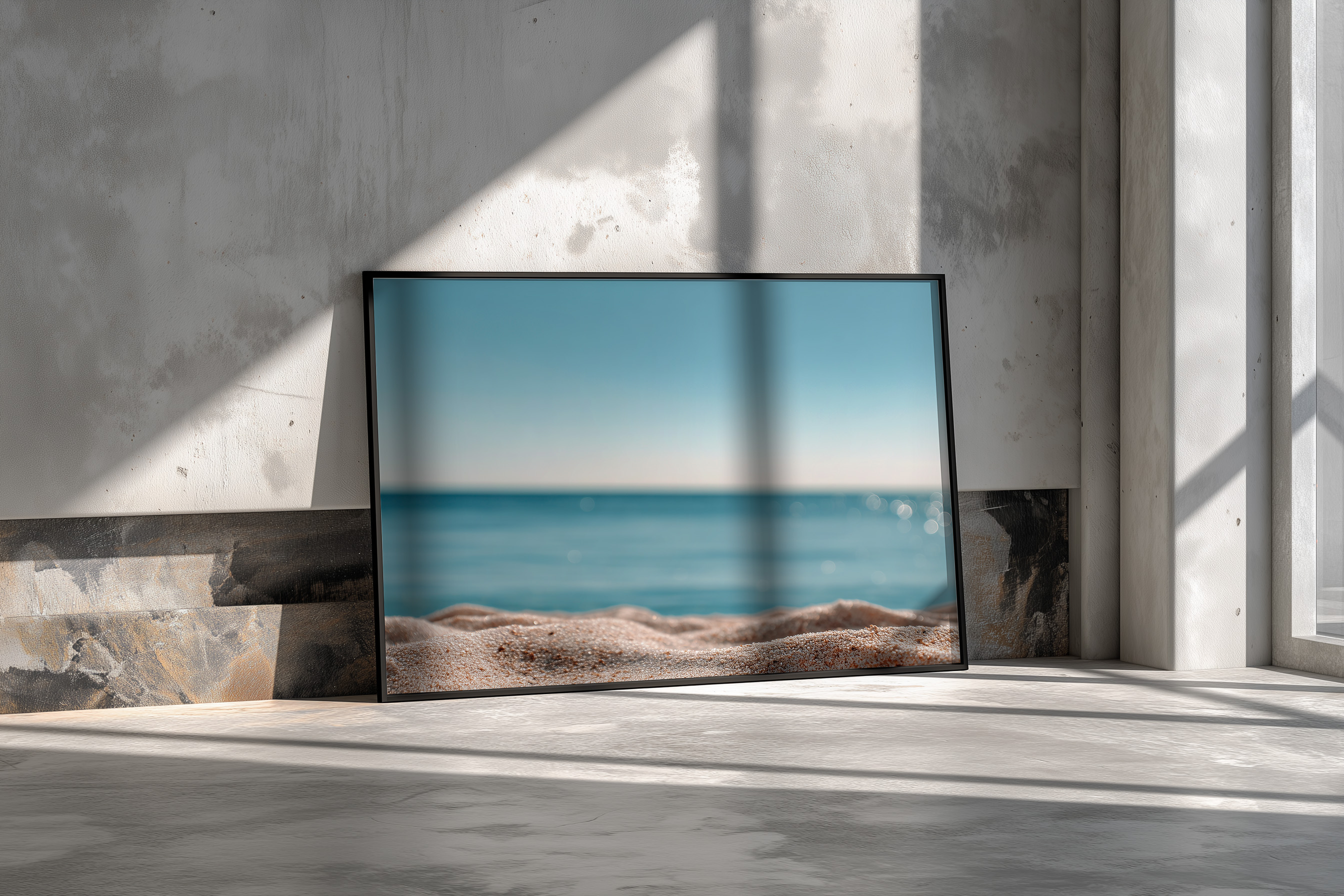 Golden Shore Glow – Soft Sand & Serene Horizon Wall Art