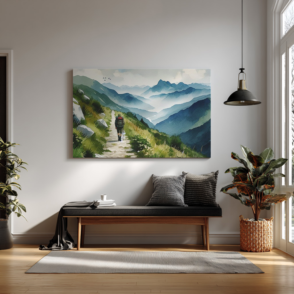Mountain Trail – Adventurous Hiker Landscape Wall Art