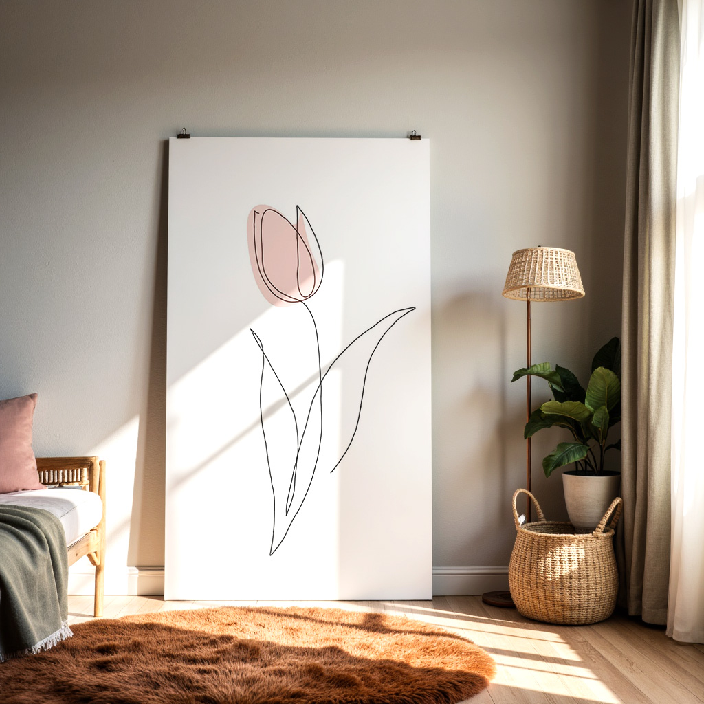 Minimalist One-Line Tulip Art Print – Modern Floral Wall Decor