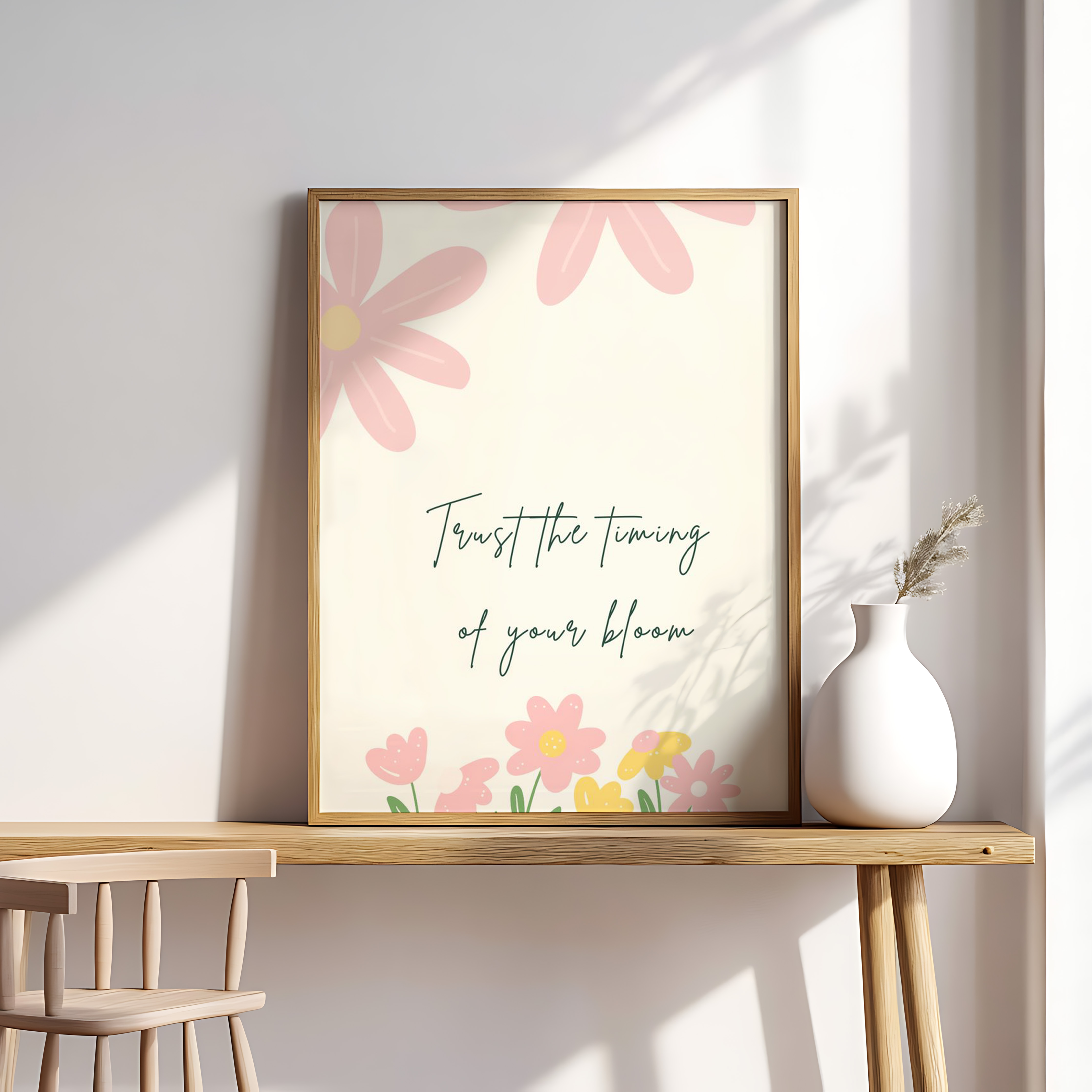 Trust the Timing of Your Bloom Wall Art – Floral Inspirational Quote Print