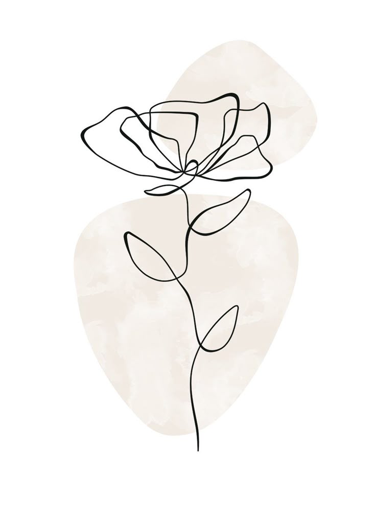 Minimalist One-Line Flower Art Print – Neutral Beige Abstract Botanical Wall Decor