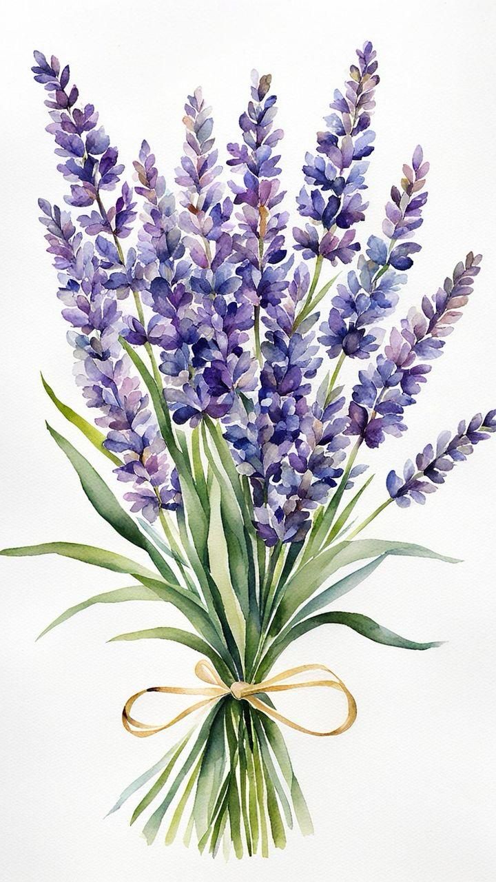 Lavender Watercolor Wall Art – Purple Botanical Print, Rustic Floral Bouquet Illustration