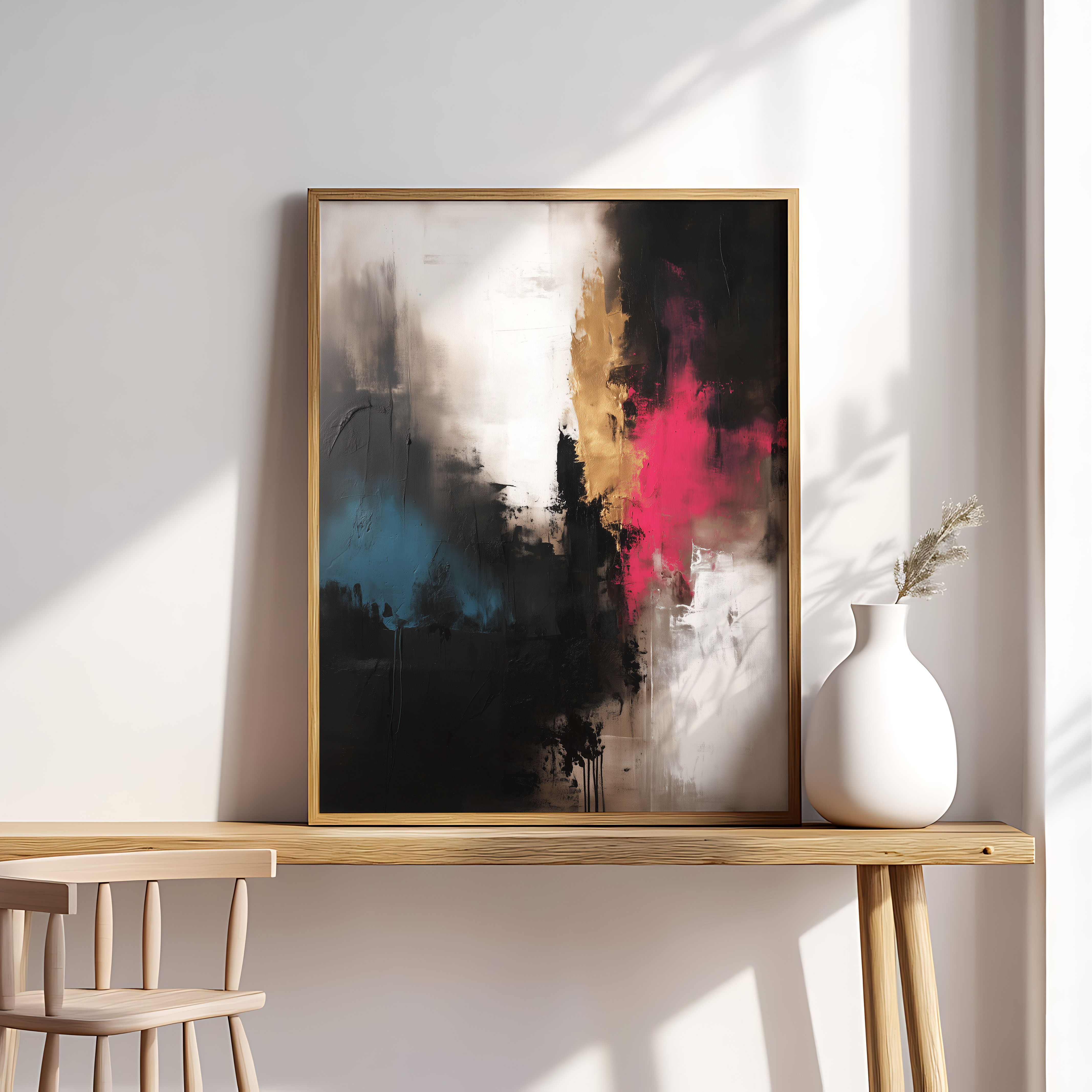 Modern Abstract Wall Art with Gold and Pink Accents
