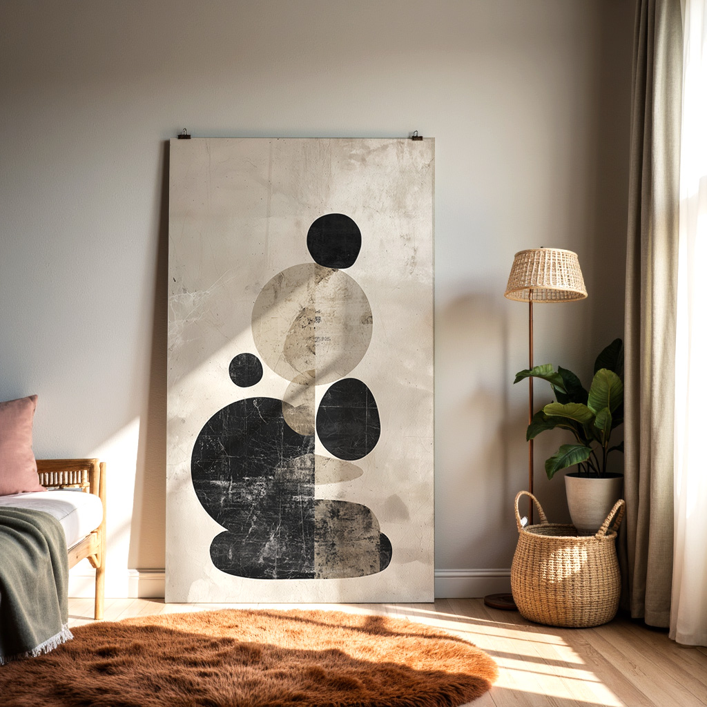 Modern Abstract Minimalist Wall Art – Neutral Geometric Stacked Shapes Print