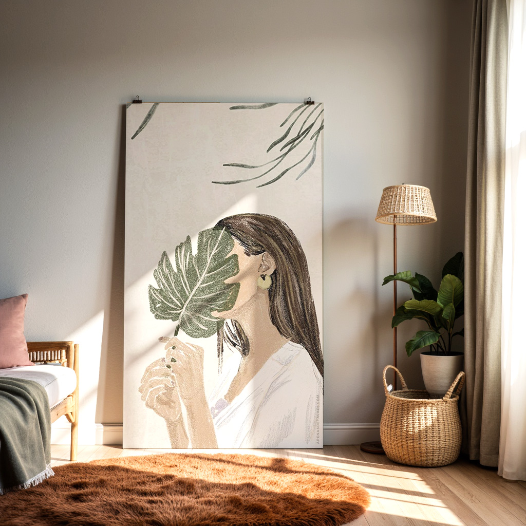Botanical Woman Wall Art – Modern Nature-Inspired Illustration