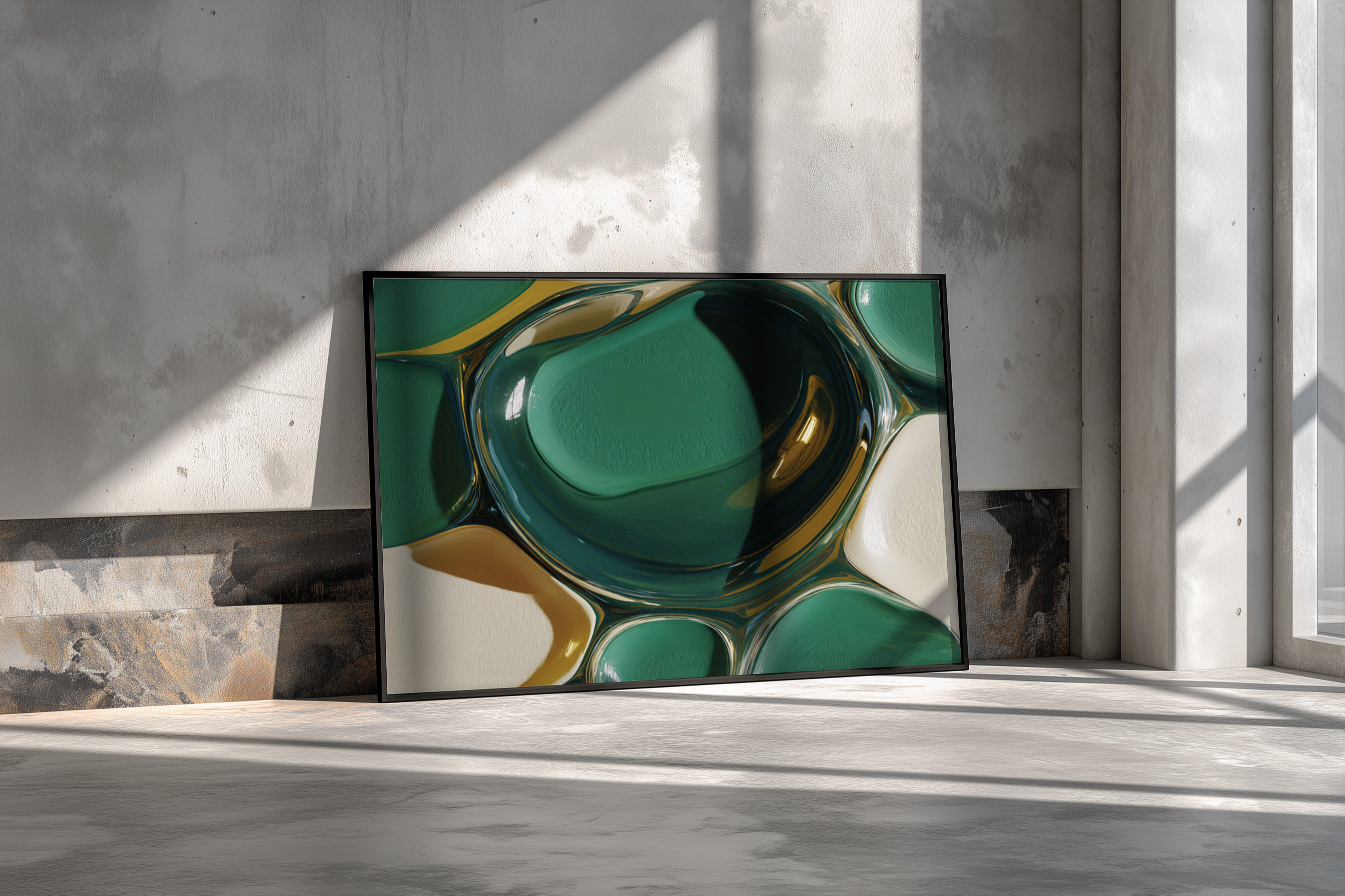 Modern Abstract Glossy Art – Emerald Green Fluid Shapes