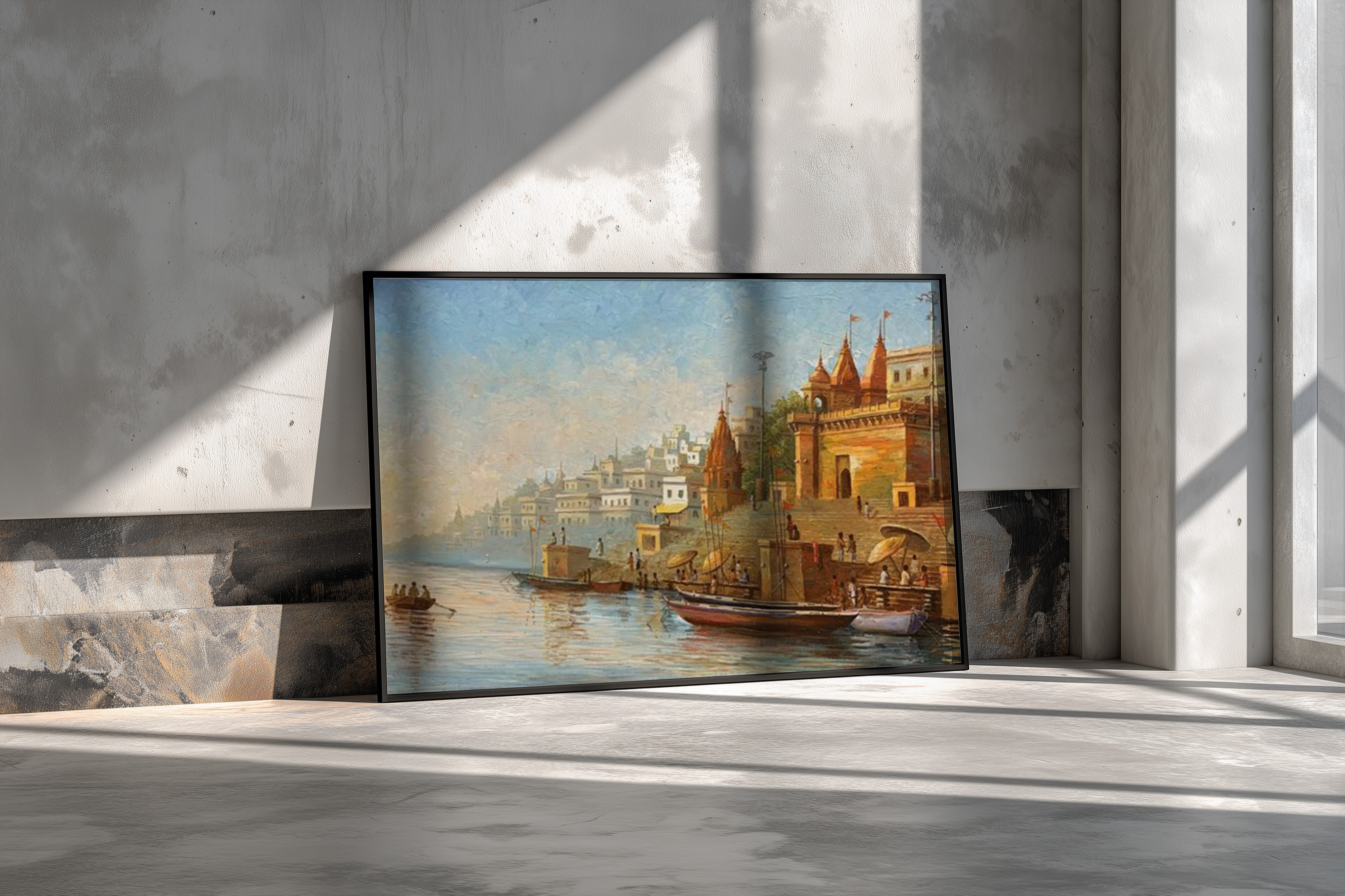 Varanasi Ghat Wall Art | Spiritual Ganges River Painting