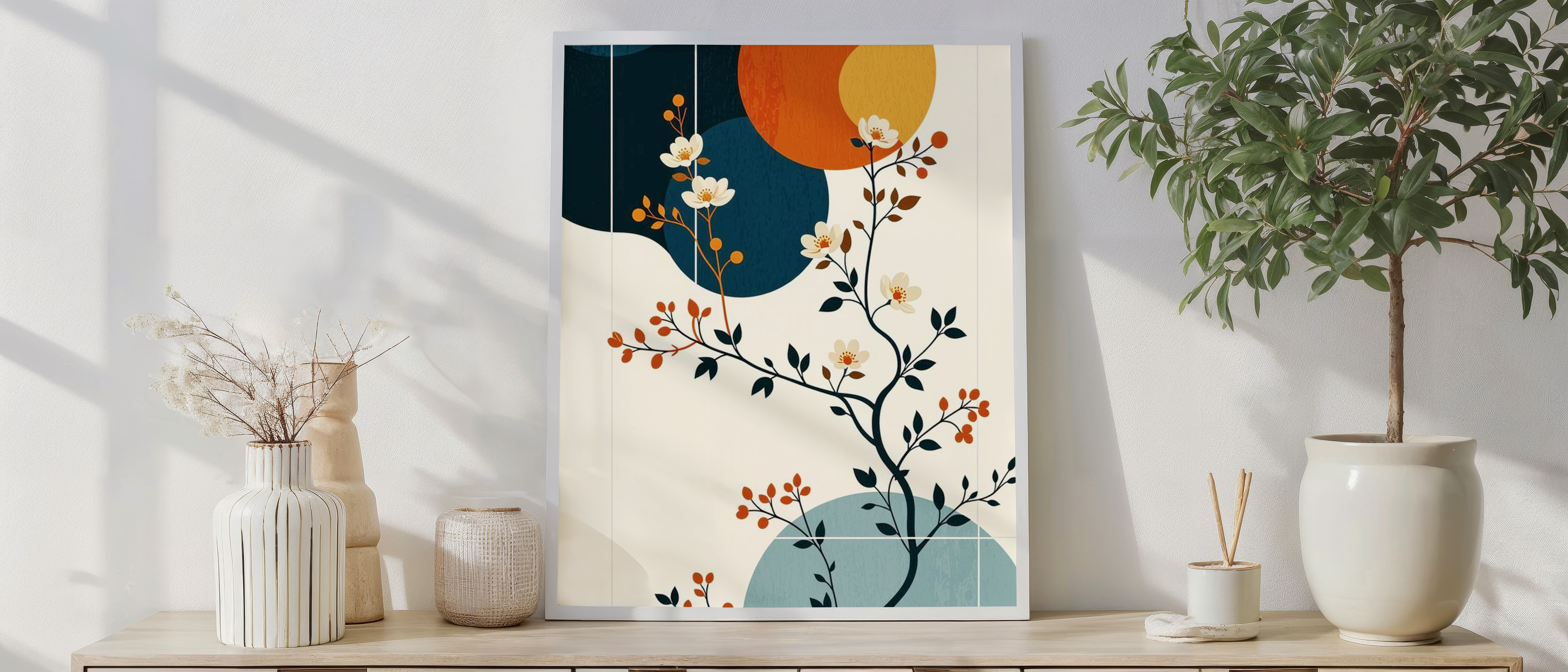 Modern Floral Abstract Art Print – Bold Geometric Botanical Wall Décor