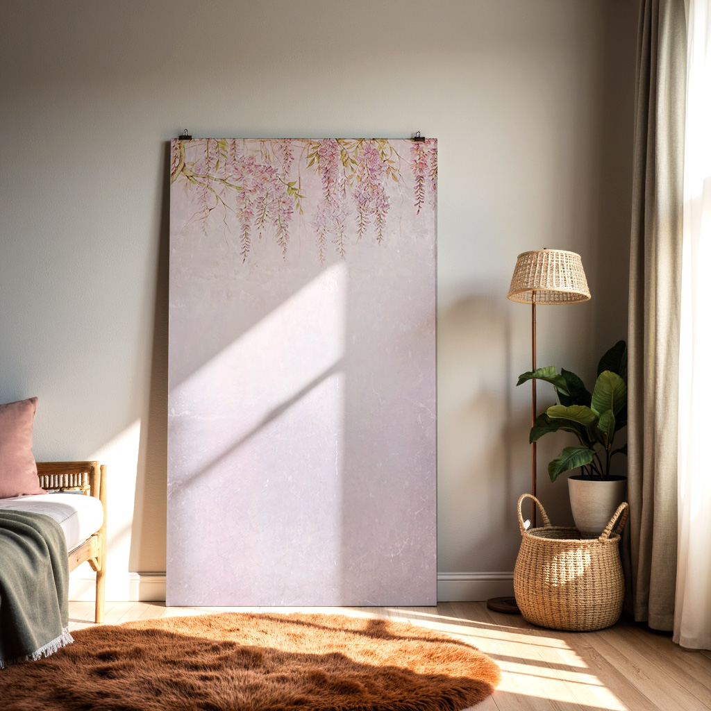 Wisteria Hanging Flowers Background – Soft Pastel Lavender Floral Wall Art, Watercolor Botanical Print