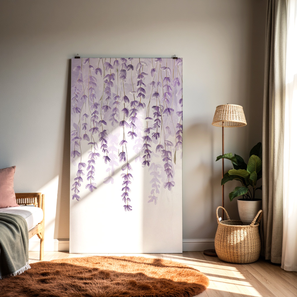 Lavender Hanging Flowers Watercolor Print – Cascading Purple Floral Wall Art, Soft Botanical Decor