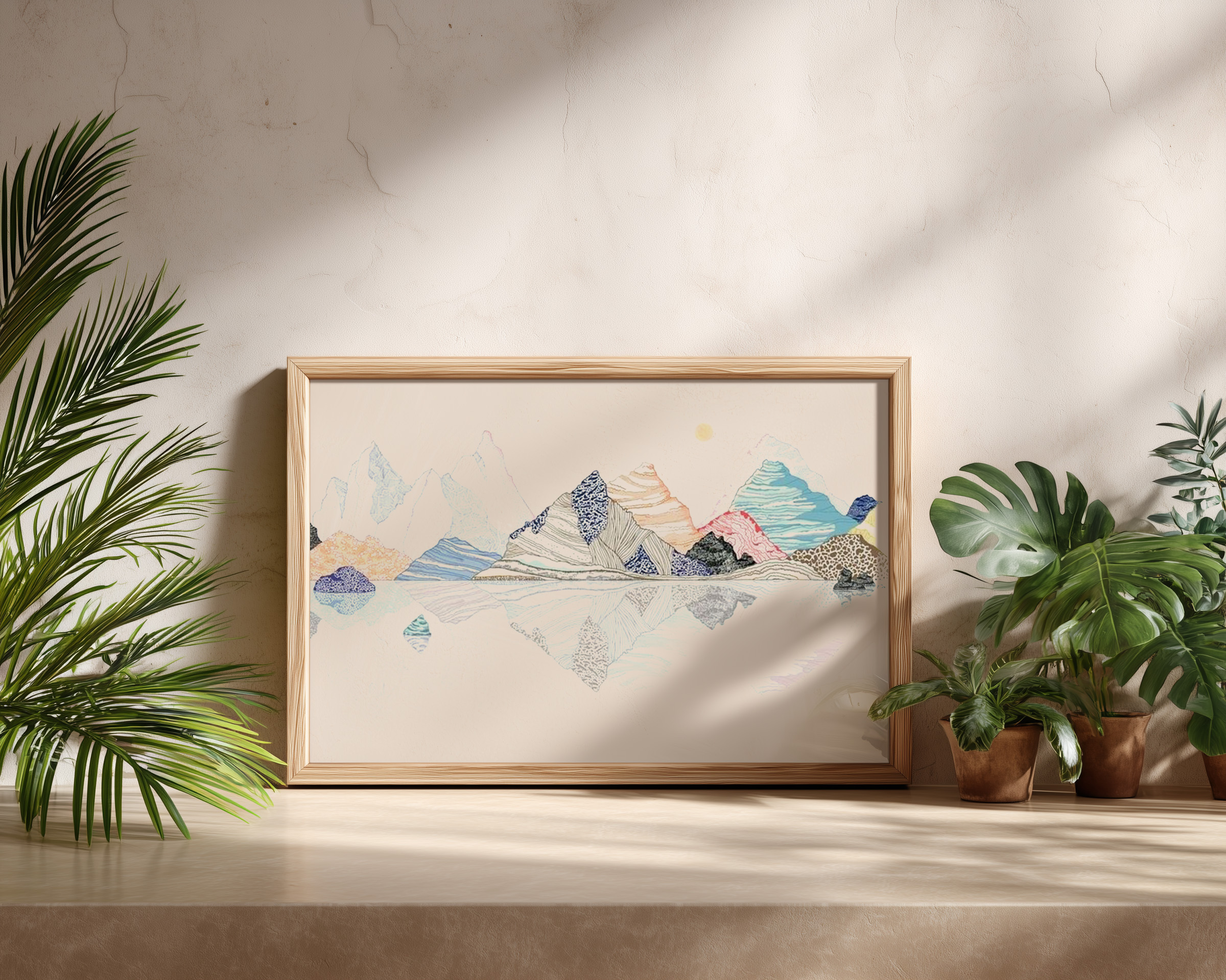 Abstract Mountain Landscape Wall Art – Colorful Reflection Design