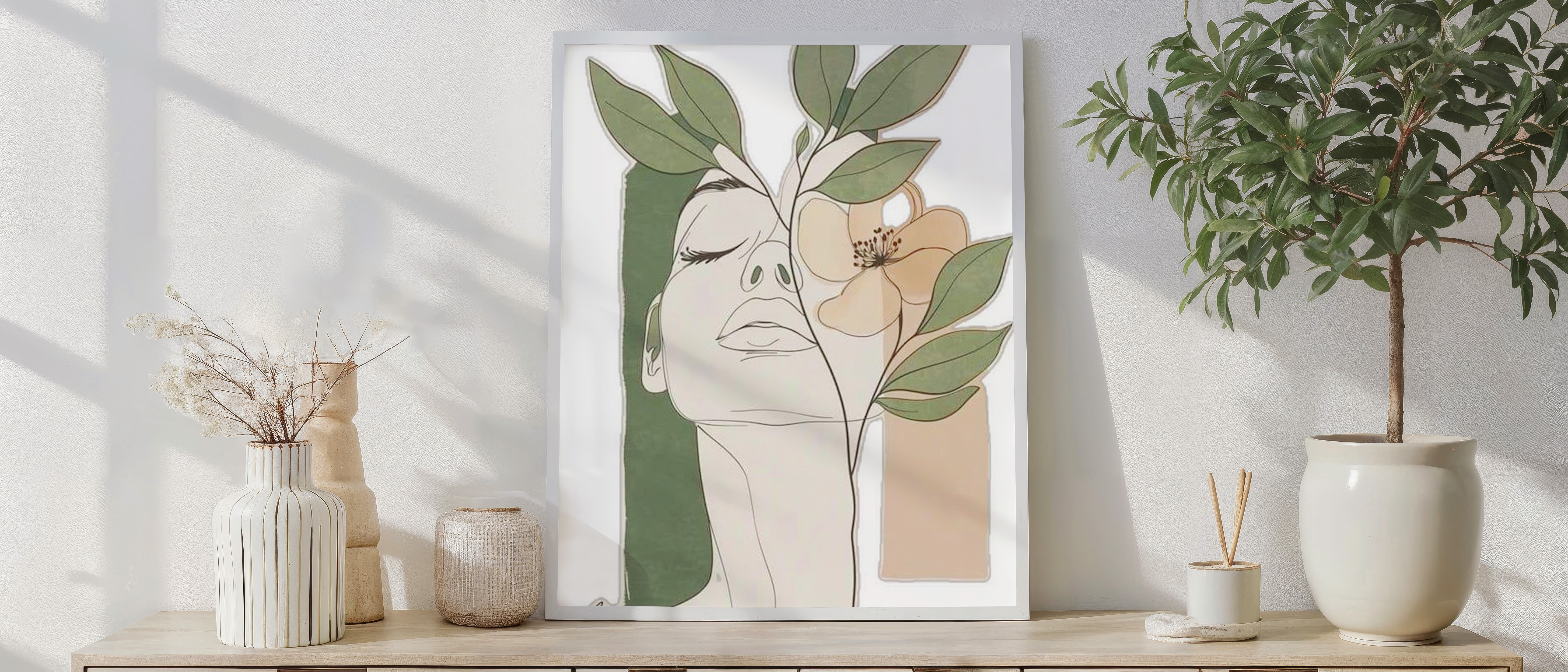 Minimal Line Art Woman – Botanical Modern Canvas Wall Art
