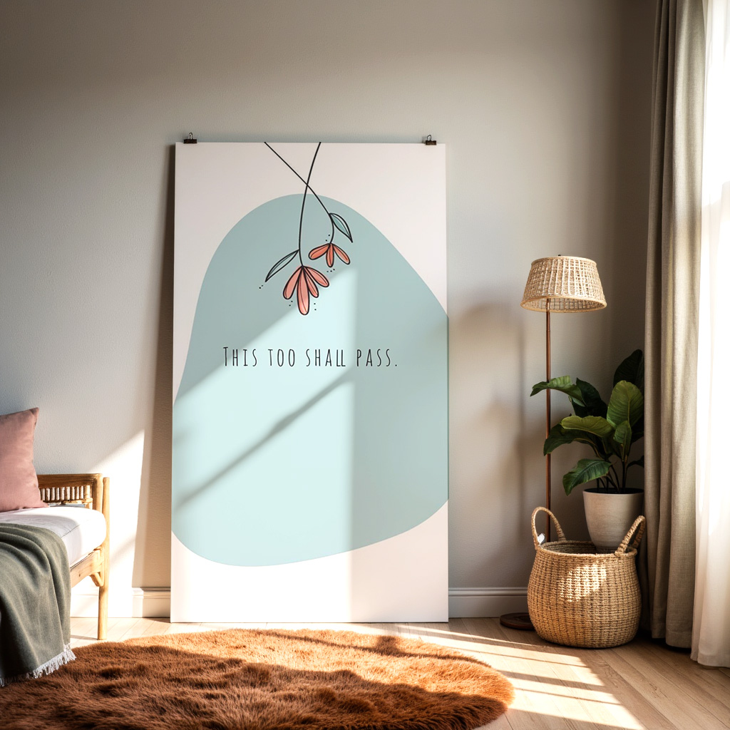 This Too Shall Pass Wall Art – Minimal Floral Inspirational Quote Print