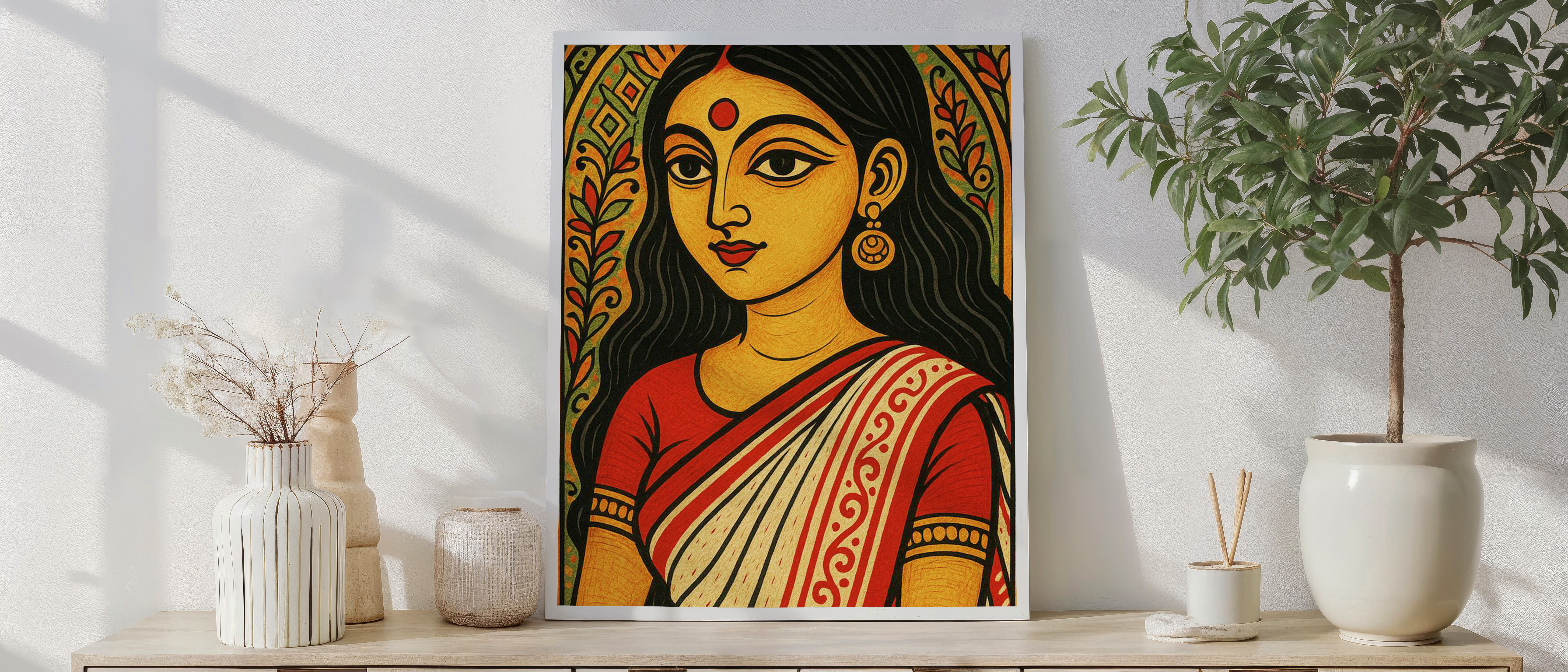 Traditional Indian Folk Art Woman – Vibrant Heritage Wall Print