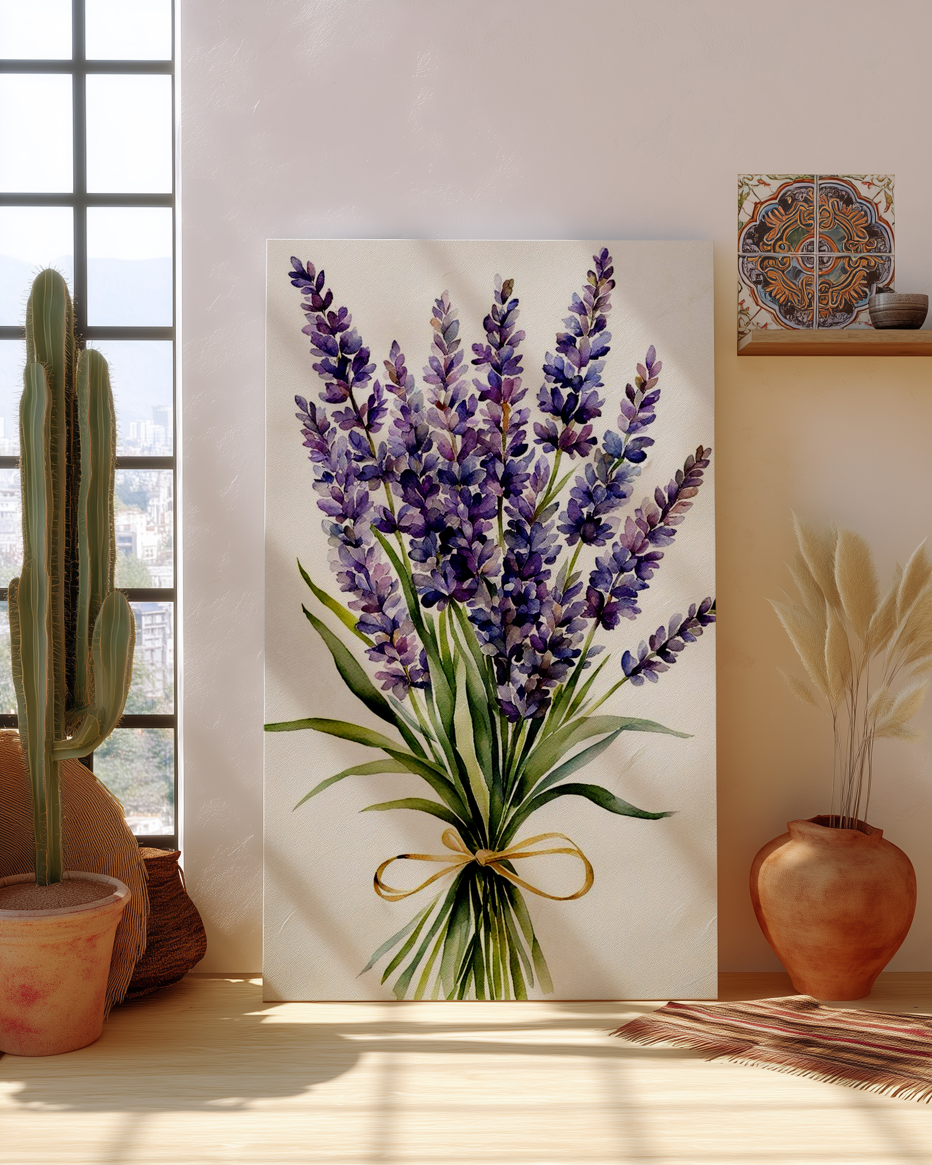 Lavender Watercolor Wall Art – Purple Botanical Print, Rustic Floral Bouquet Illustration