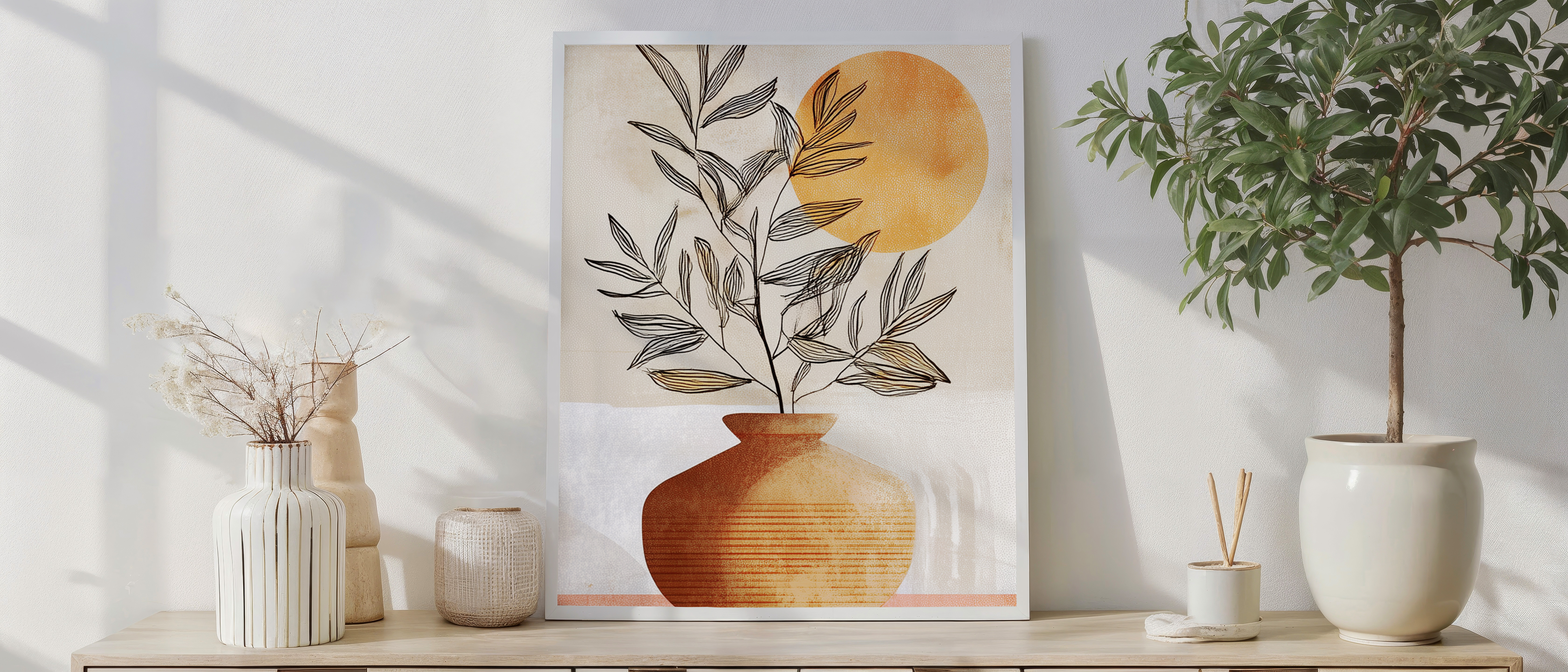 Boho Vase Wall Art – Abstract Botanical Terracotta Design