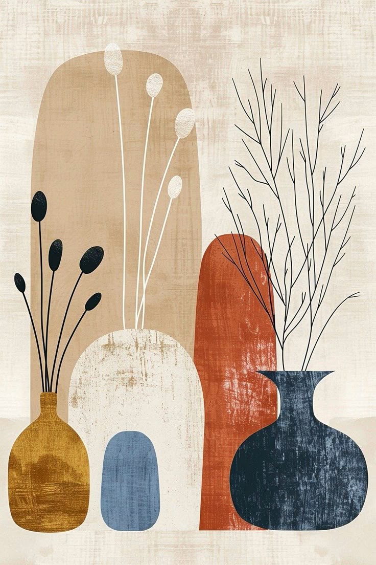 Modern Boho Vase Art Print – Abstract Botanical Wall Décor 