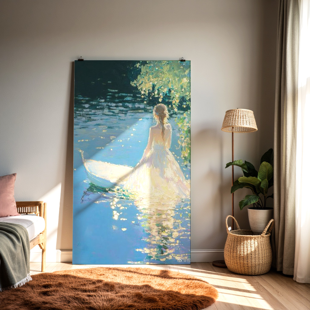 Radiant Serenity – Dreamlike Girl by the Water Wall Art