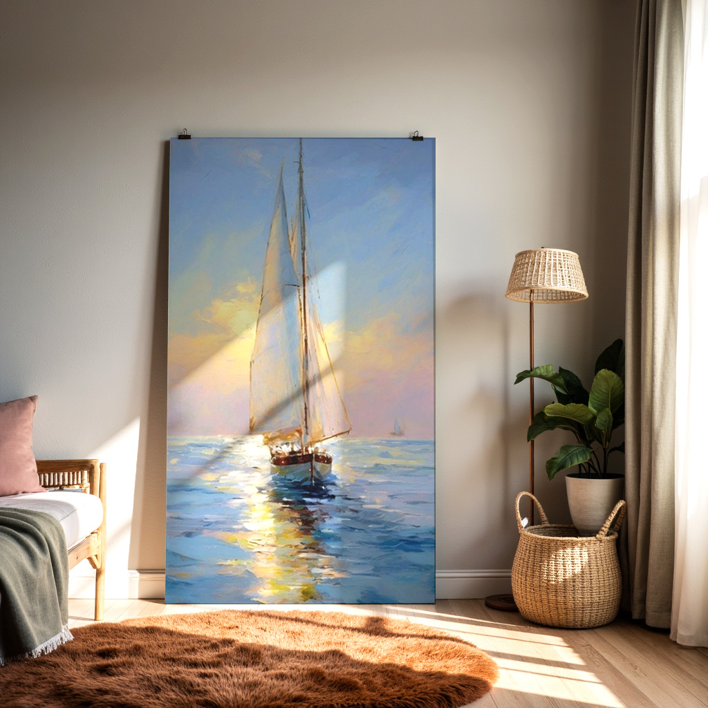 Golden Voyage – Sunset Sailboat Seascape Wall Art