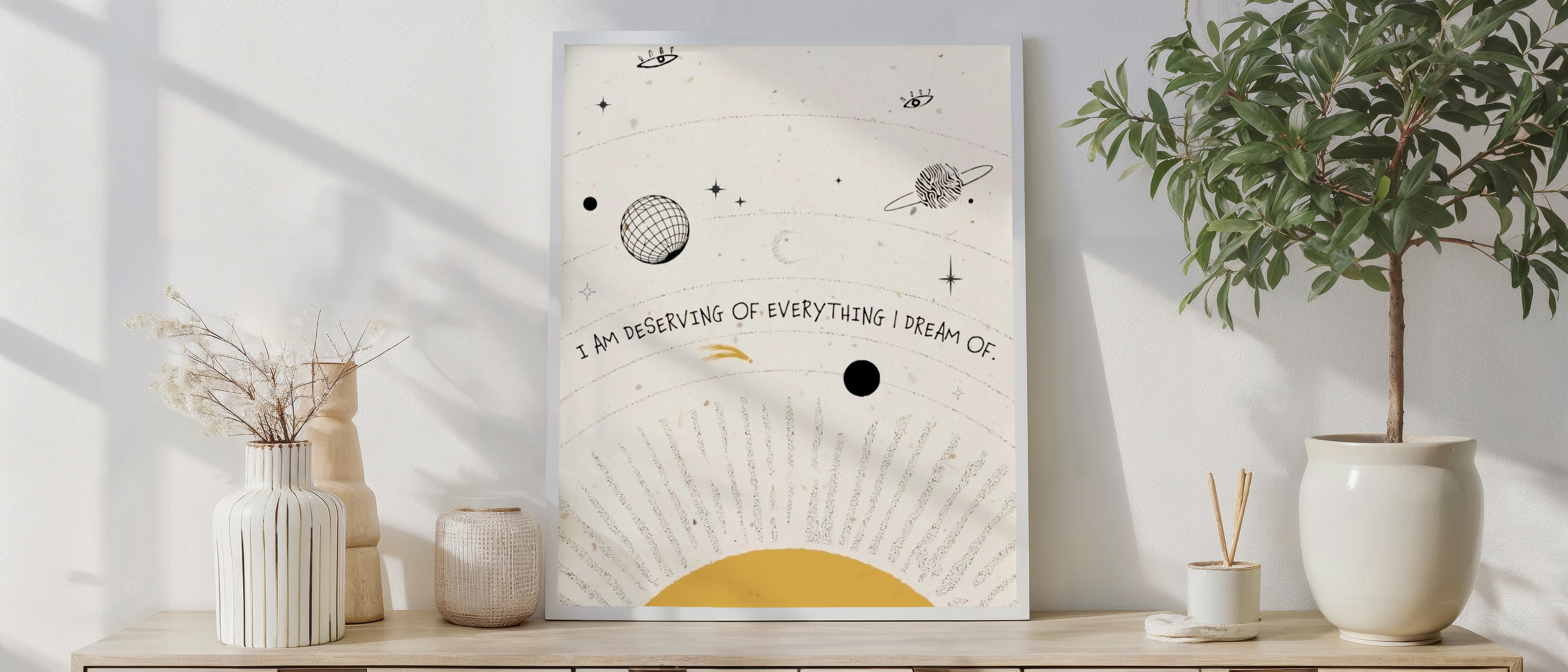 I Am Deserving of Everything I Dream Of Wall Art – Celestial Affirmation Quote Print