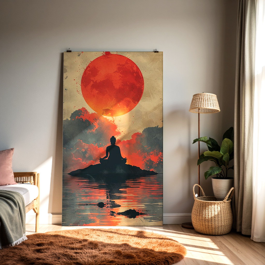 Meditation Under Red Moon Wall Art