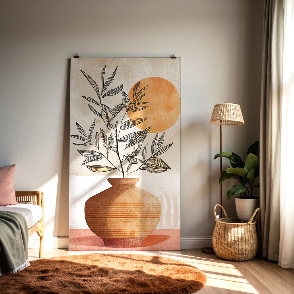 Boho Vase Wall Art – Abstract Botanical Terracotta Design