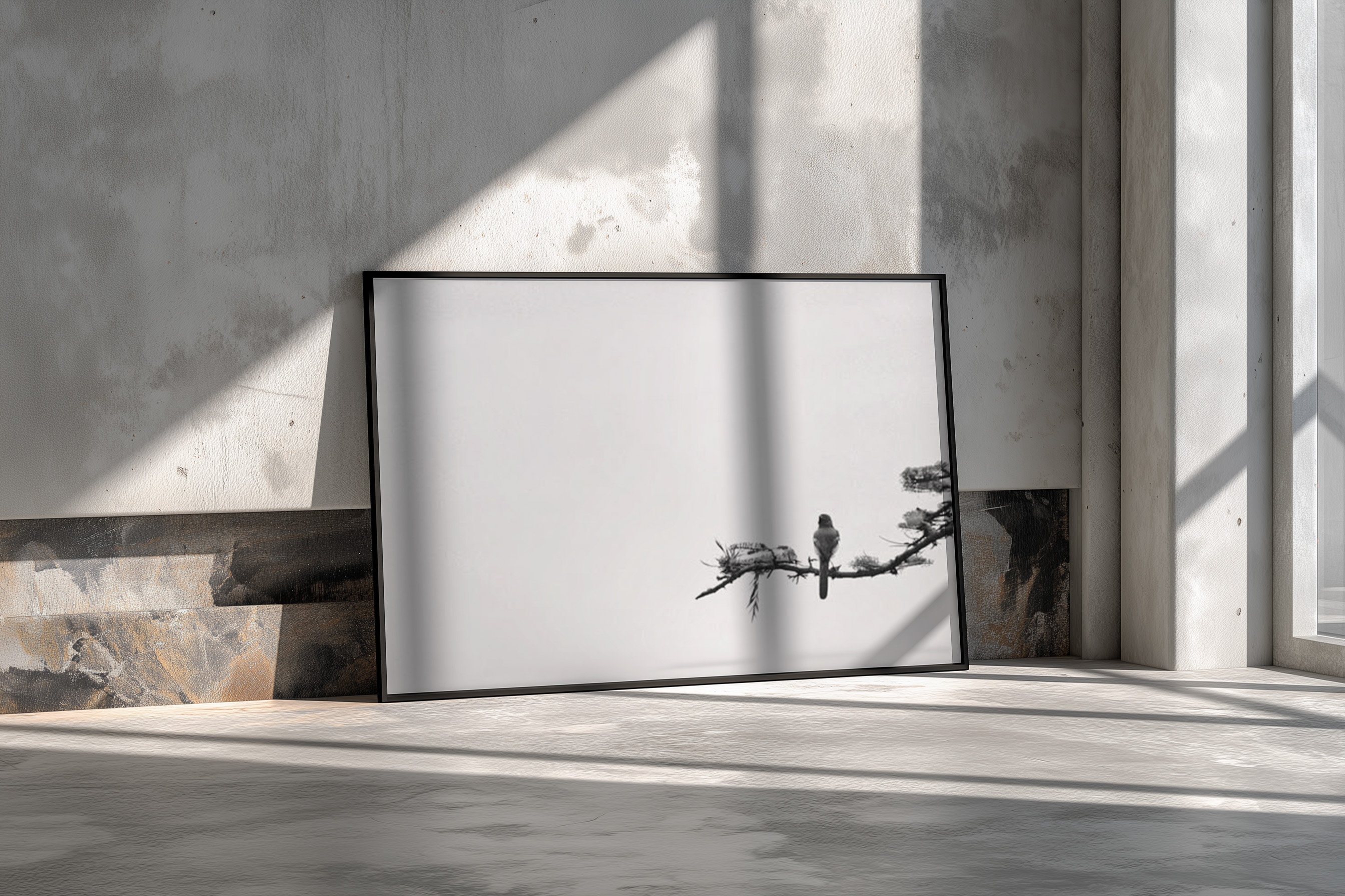 Silent Perch – Minimalist Black & White Bird Wall Art