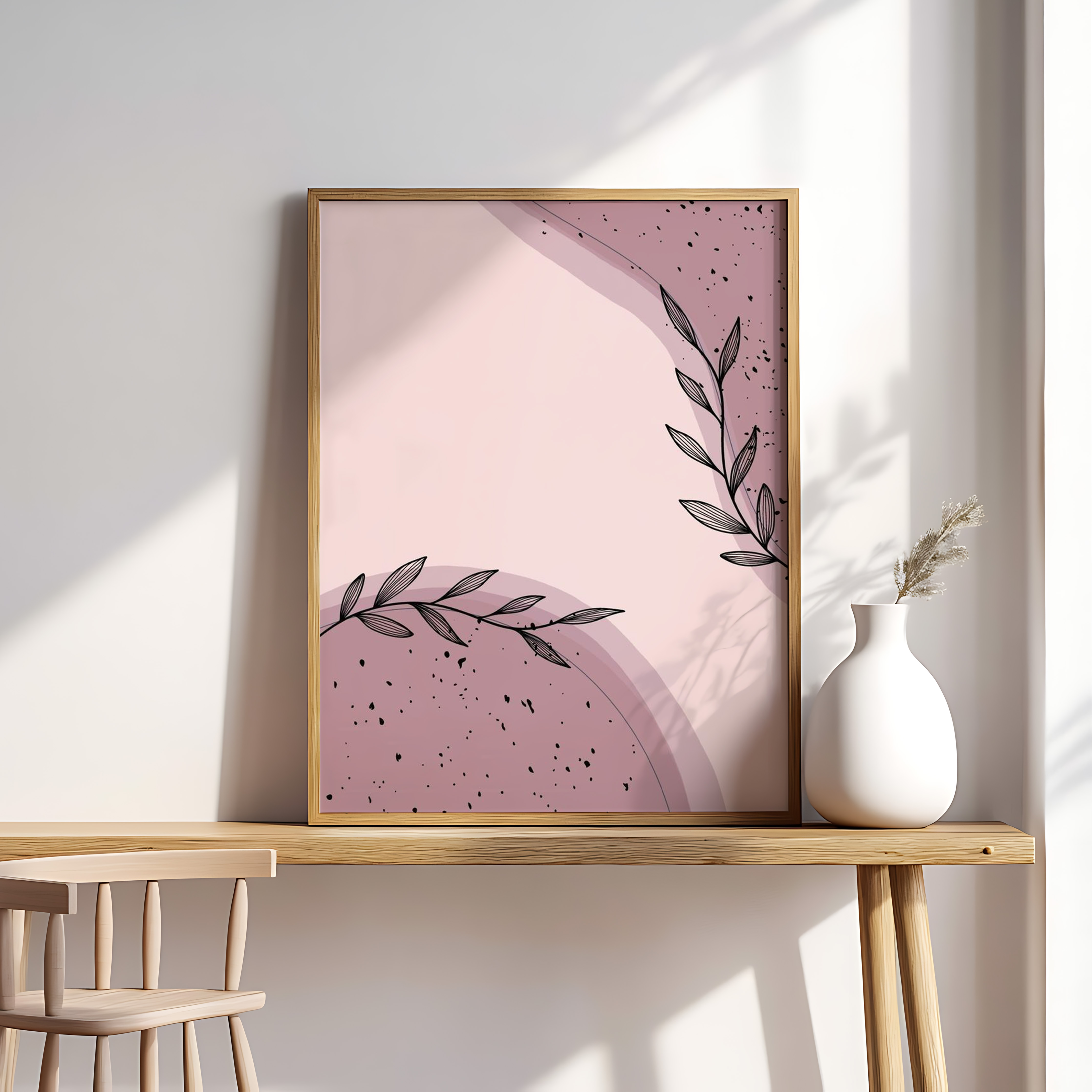 Abstract Botanical Wall Art – Minimalist Pink & Mauve Décor Print