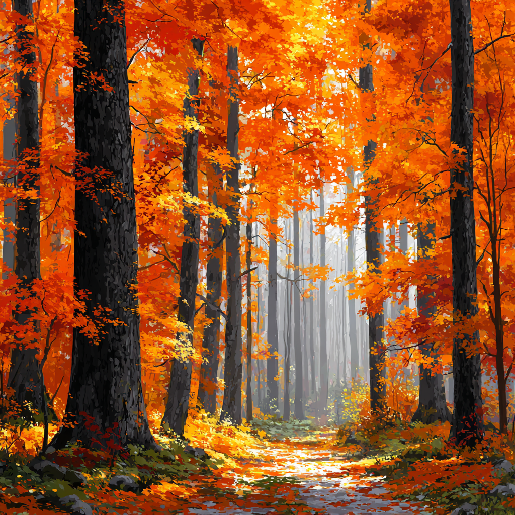 Autumn Glow – Vibrant Fall Forest Path Wall Art
