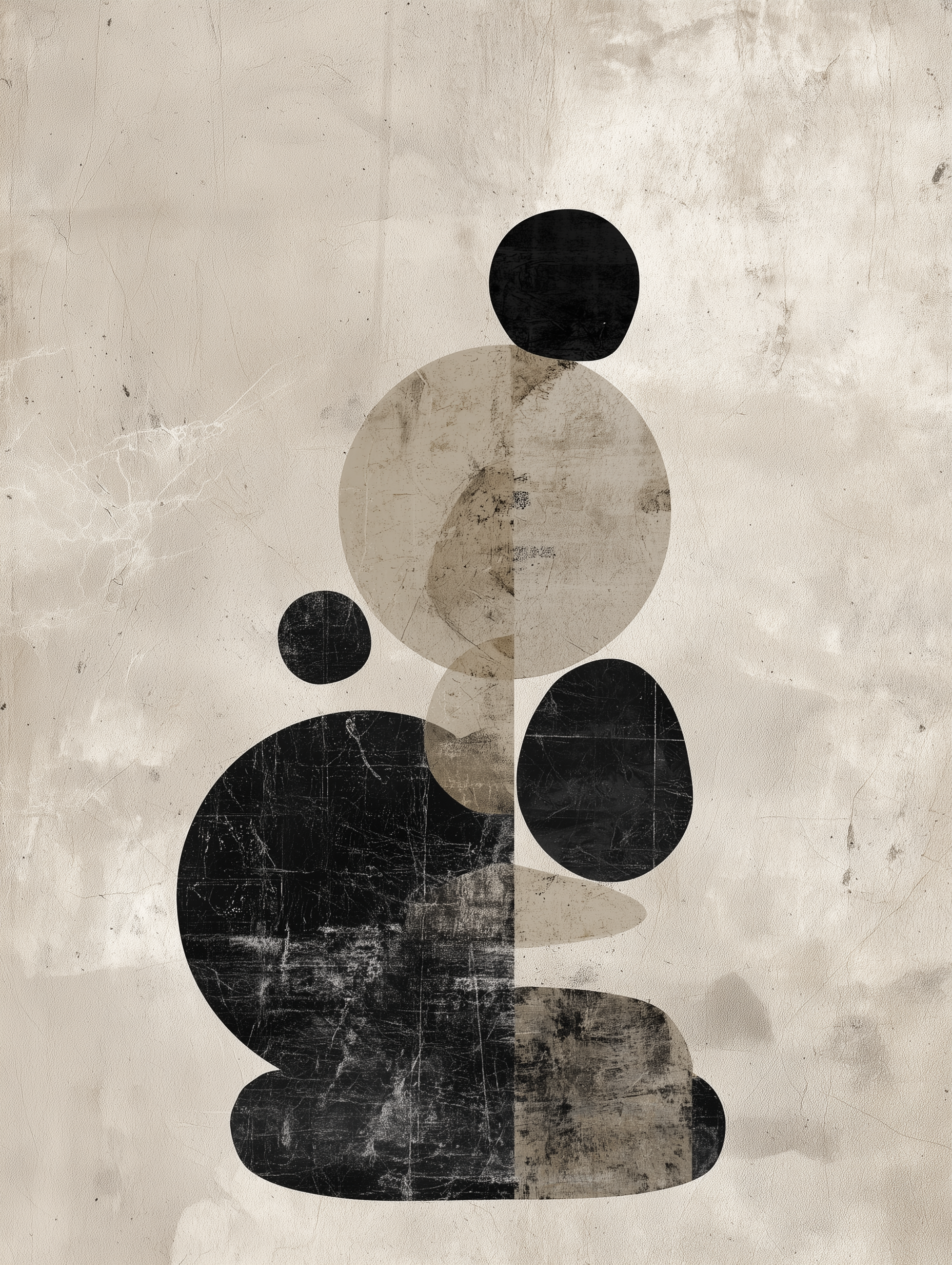 Modern Abstract Minimalist Wall Art – Neutral Geometric Stacked Shapes Print