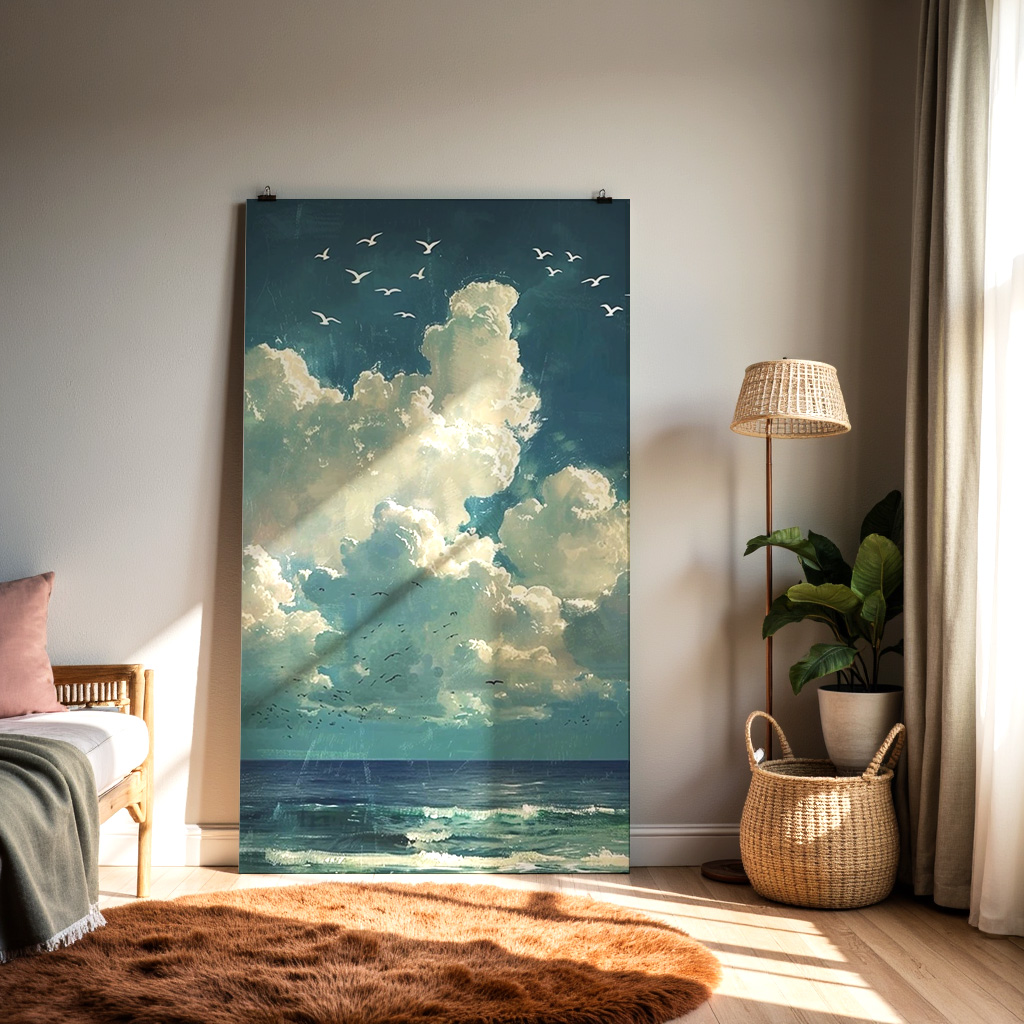 Skyward Serenity: Birds Over a Tranquil Sea