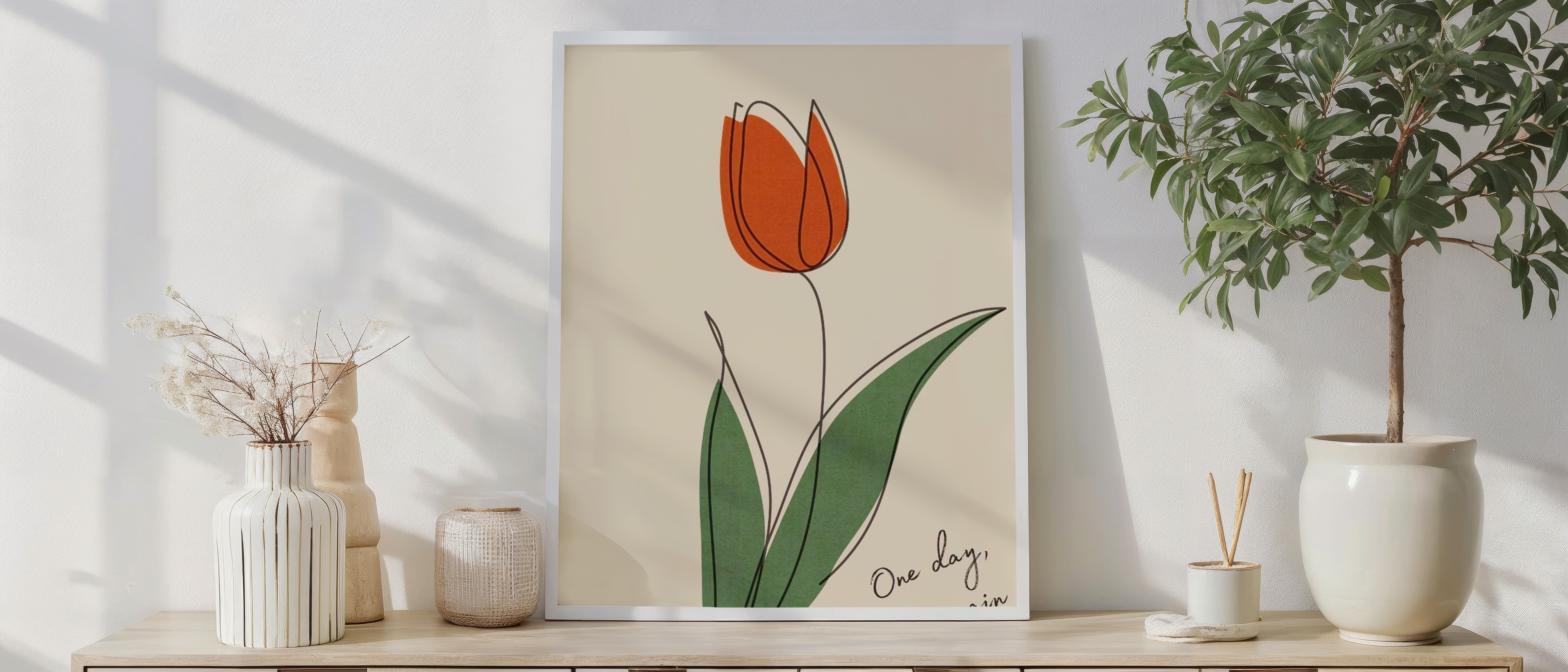 One Day You Will Bloom Again Wall Art – Minimal Tulip Inspirational Quote Print