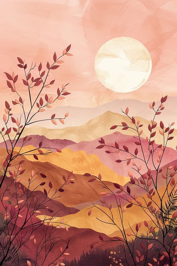 Sunset Mountain Landscape Art Print – Warm Scenic Wall Décor