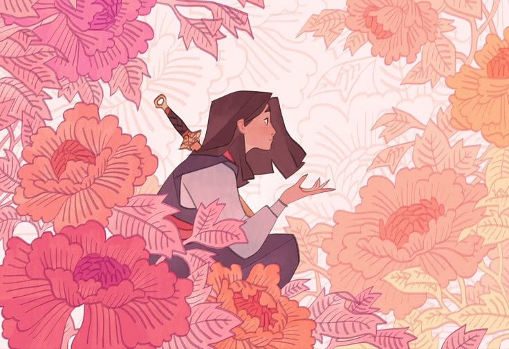 Blossoms of Resolve – Courageous Girl in a Floral Dreamscape