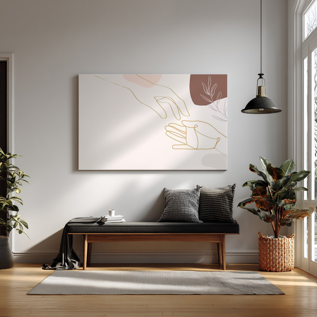 Minimalist Line Art Hands – Abstract Connection & Togetherness Wall Print