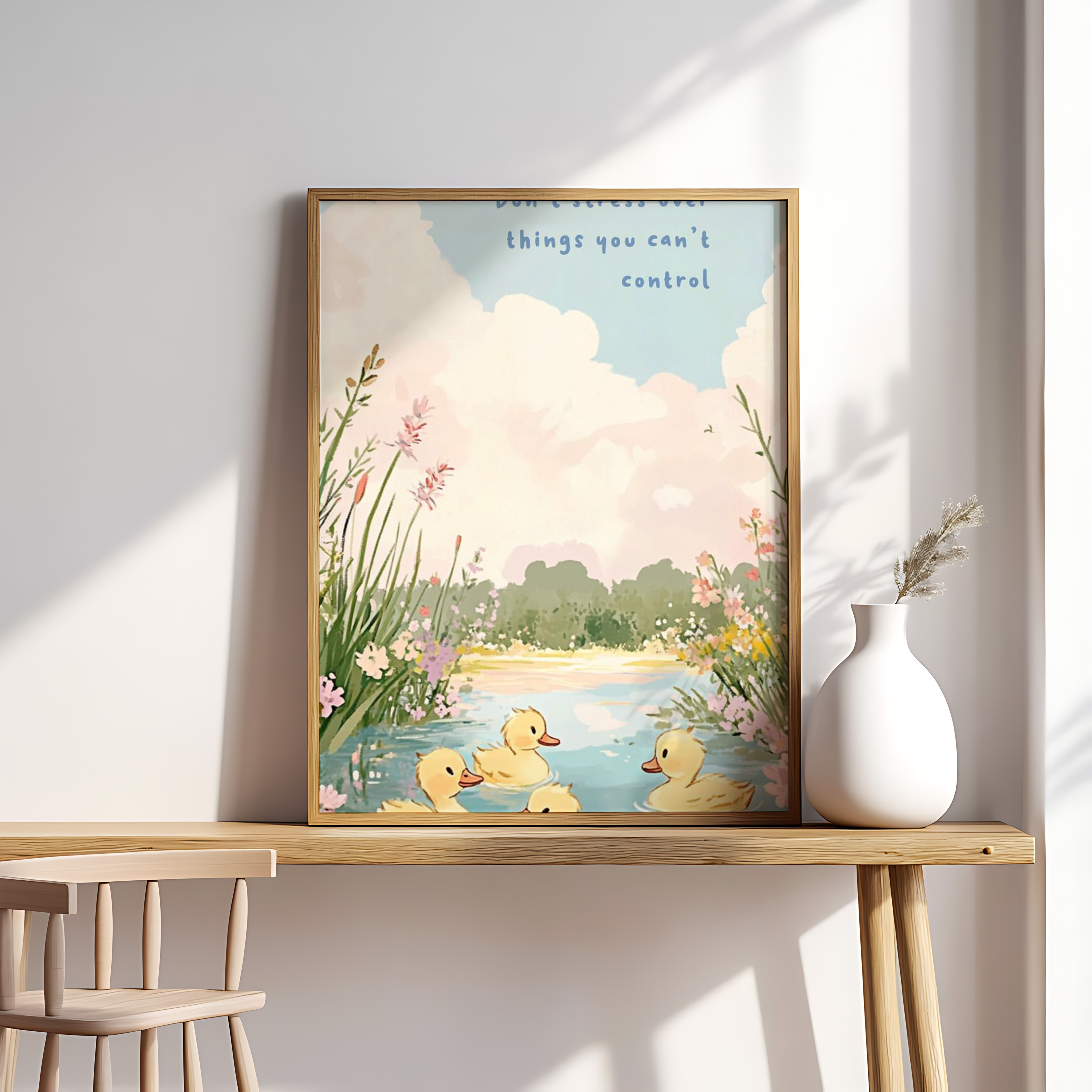 Don’t Stress Over Things You Can’t Control – Motivational Duck Pond Quote Art