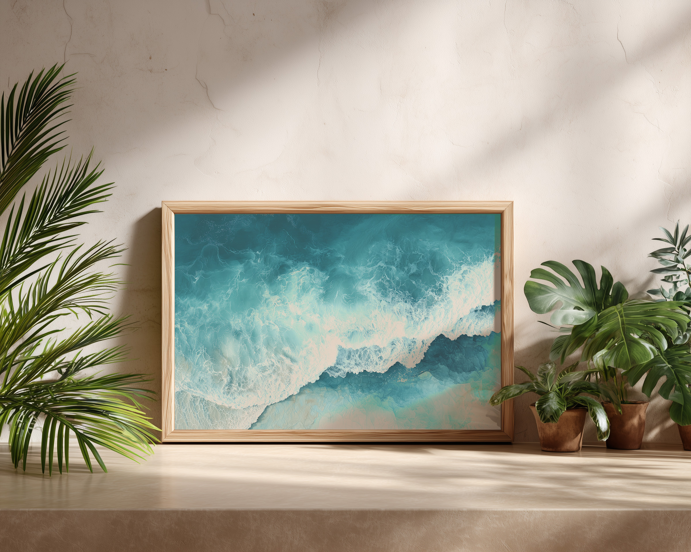 Azure Tide Serenity – Aerial Ocean Wave Wall Art