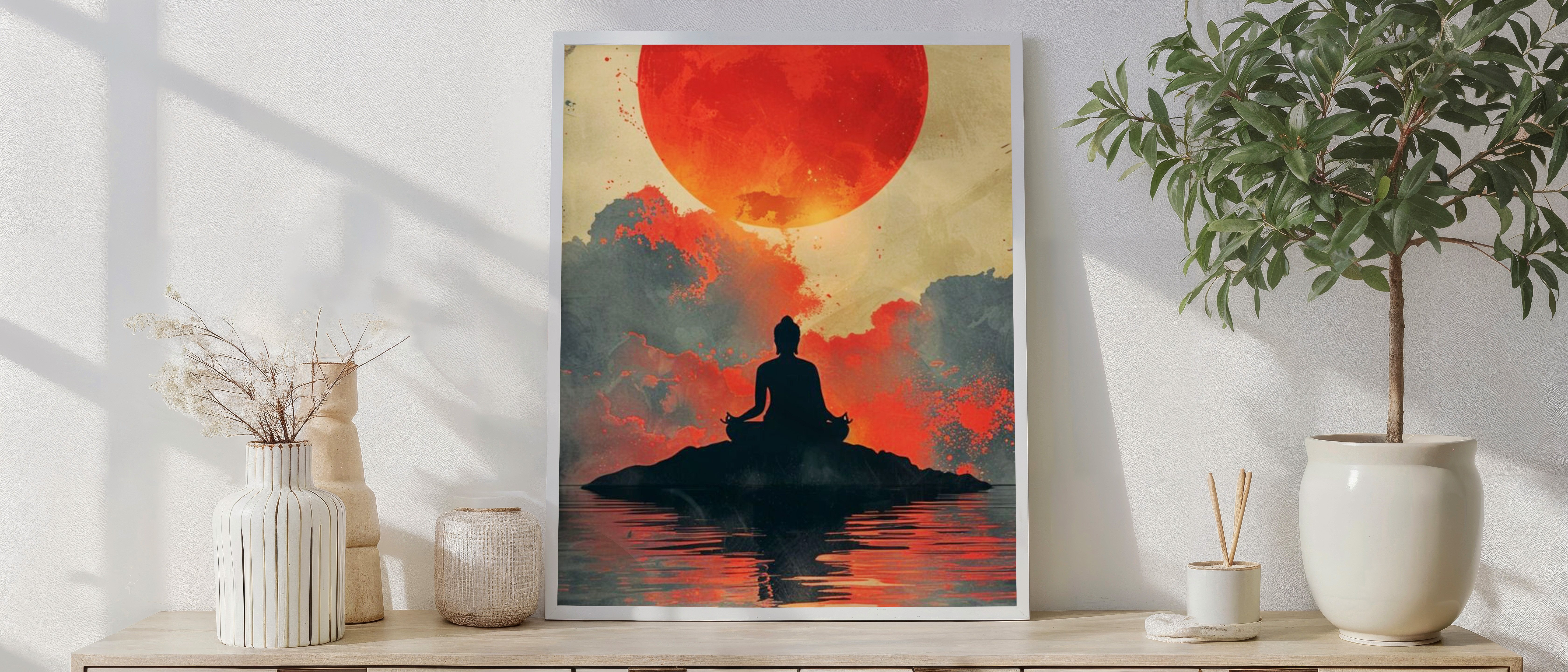 Meditation Under Red Moon Wall Art