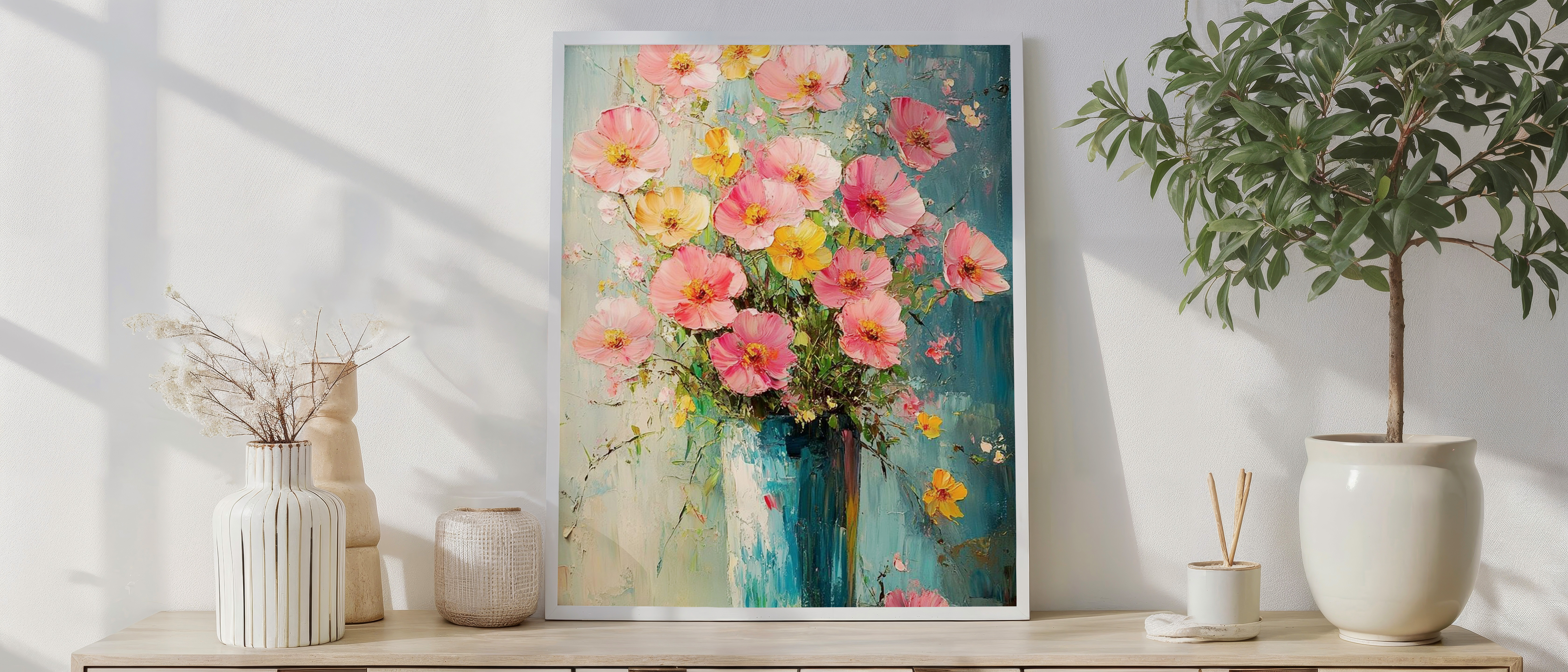 Radiant Blossoms – Textured Floral Bouquet Wall Art