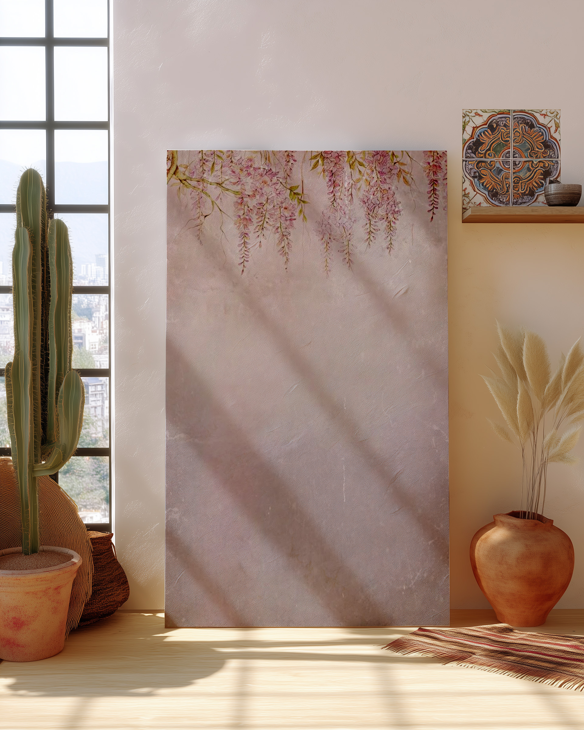 Wisteria Hanging Flowers Background – Soft Pastel Lavender Floral Wall Art, Watercolor Botanical Print