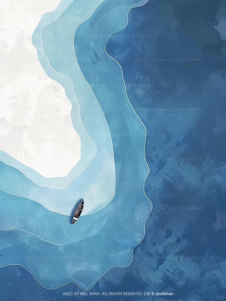 Minimal Kayak Wall Art | Abstract Ocean Layers Art Print | Blue Coastal Landscape Poster