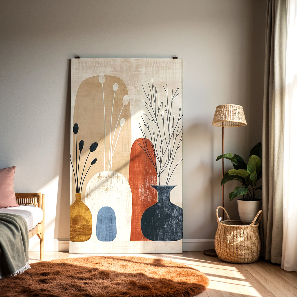 Modern Boho Vase Art Print – Abstract Botanical Wall Décor 