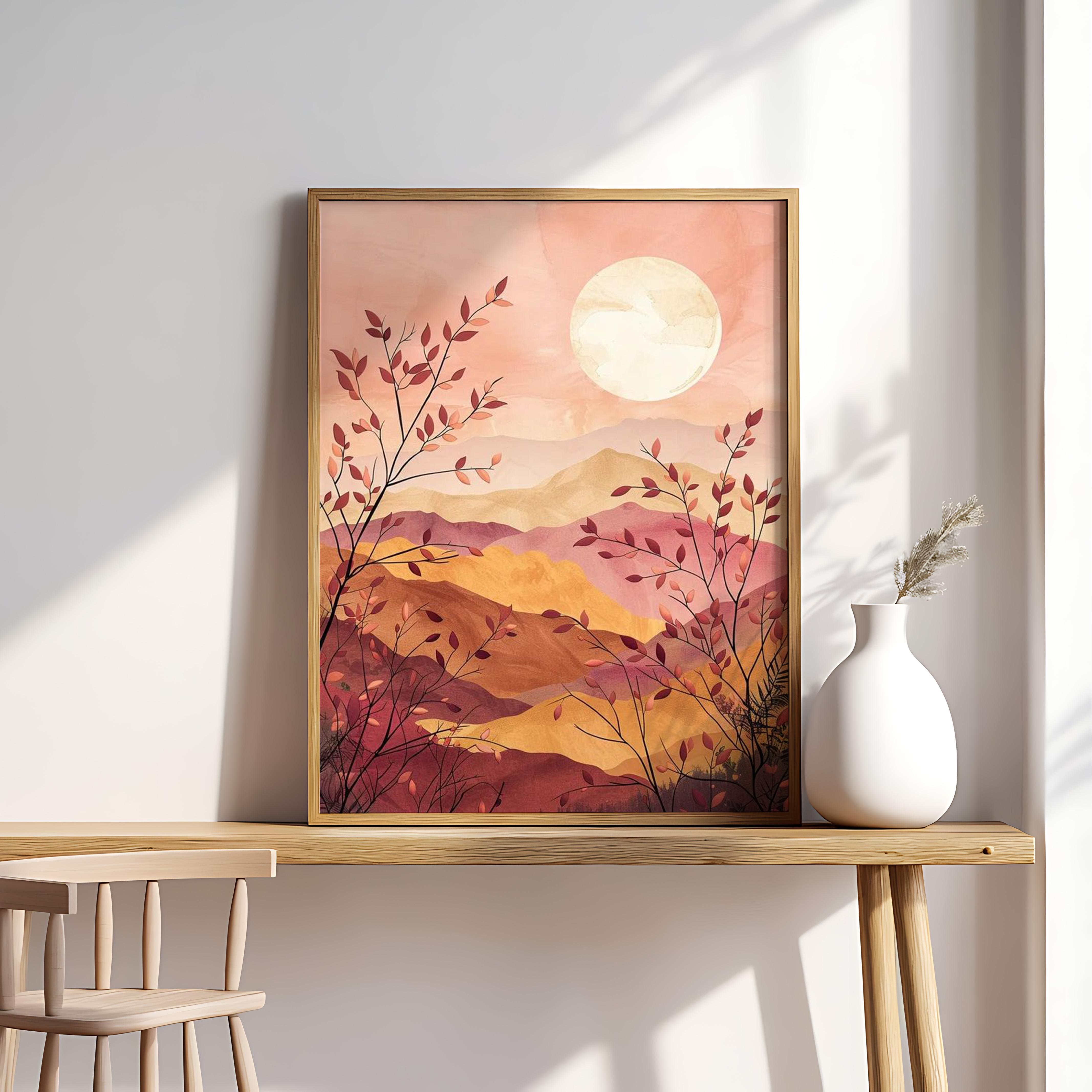 Sunset Mountain Landscape Art Print – Warm Scenic Wall Décor
