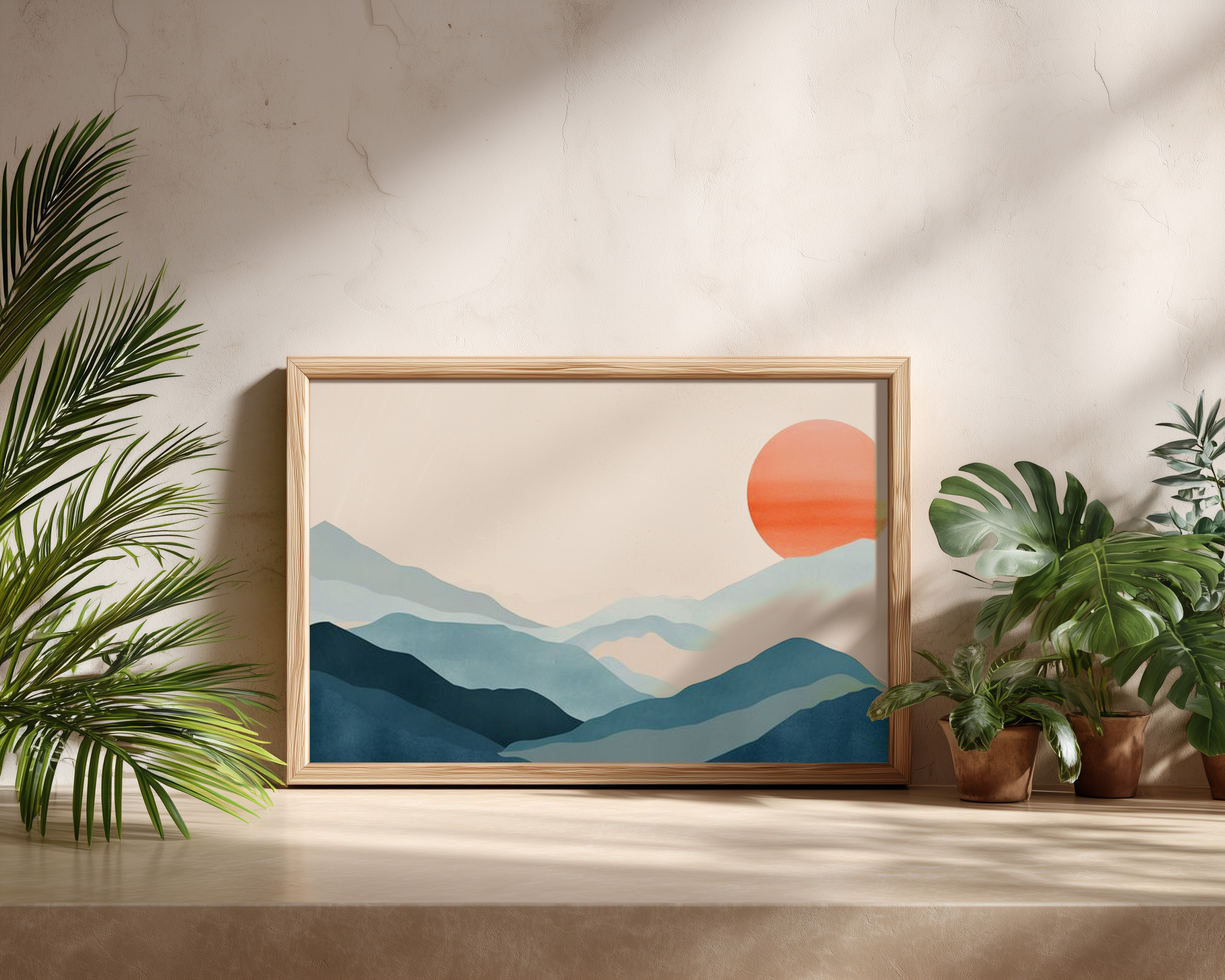 Minimalist Mountain Landscape Art Print – Sunset Wall Décor